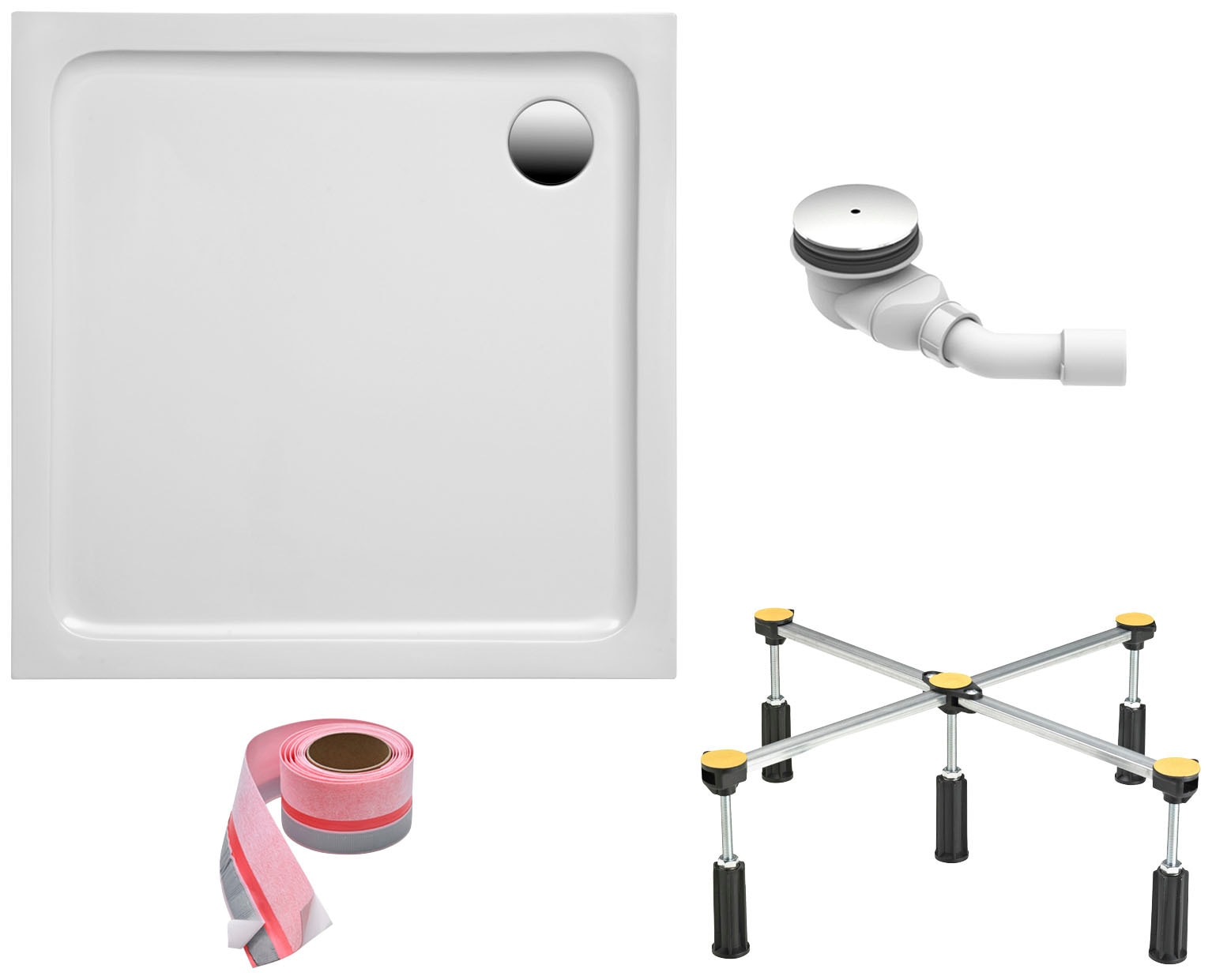 Image of OTTOFOND Duschwanne Set, 90x90x3 cm, mit Fussgestell, Ablaufgarnitur und Fugendichtband