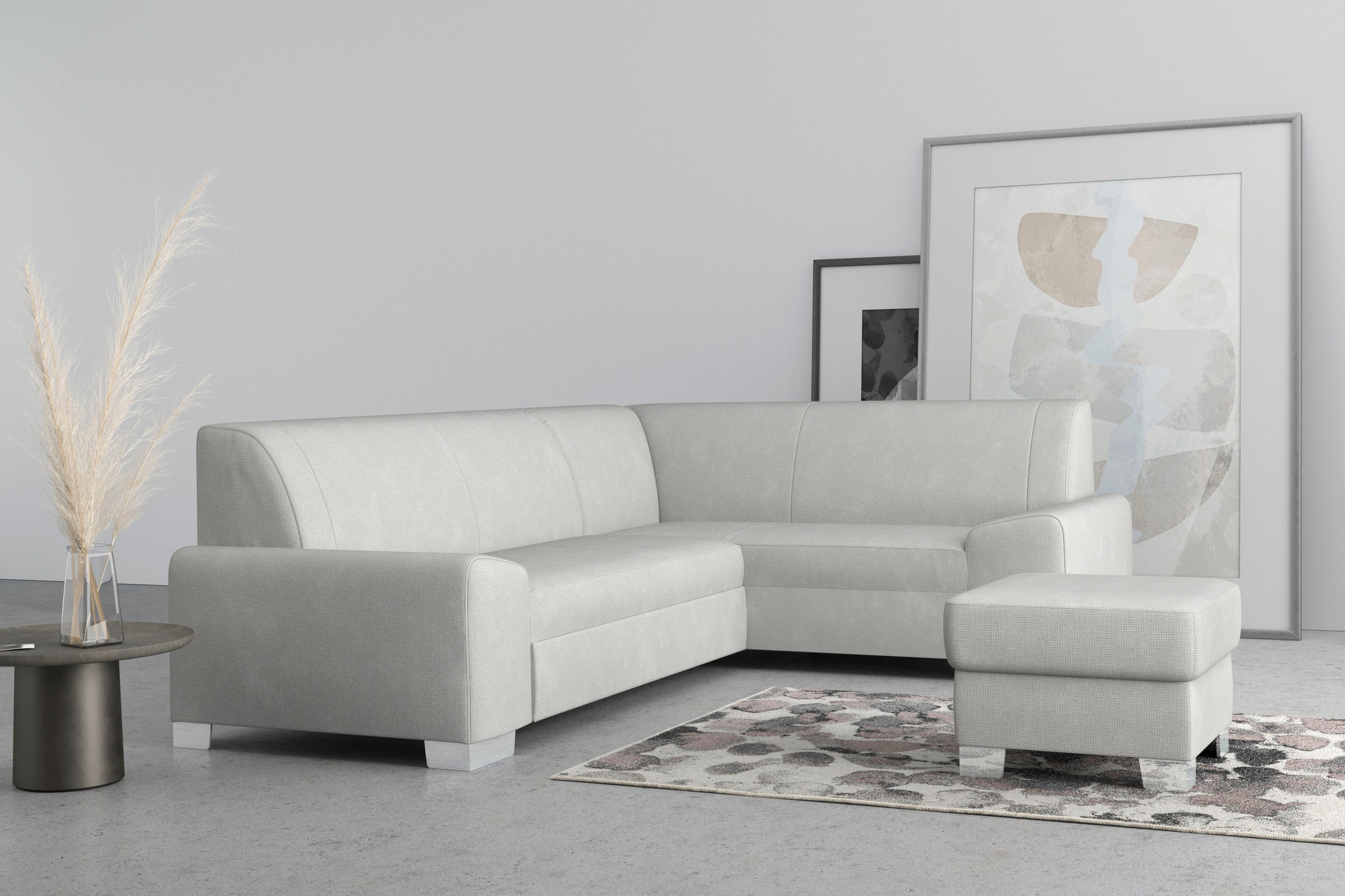 DOMO collection Ecksofa »Anzio in kubischer Formensprache, flache Armlehnen, L-Form«, Wahlweise mit Bettfunktion und Federkern für hohen Sitzkomfort