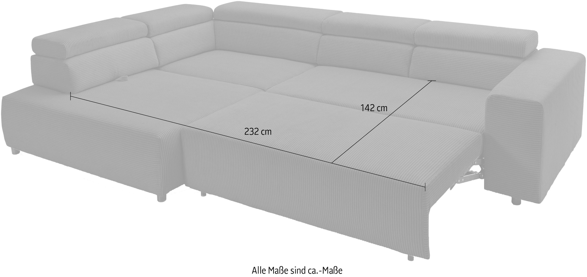 exxpo - sofa fashion Ecksofa »VITTORIO mit Komfortfunktionen, bequem und modern, Cord, L-Form«, inkl. Kopfteil- und Sitztiefenverstellung, wahlweise mit Bettfunktion