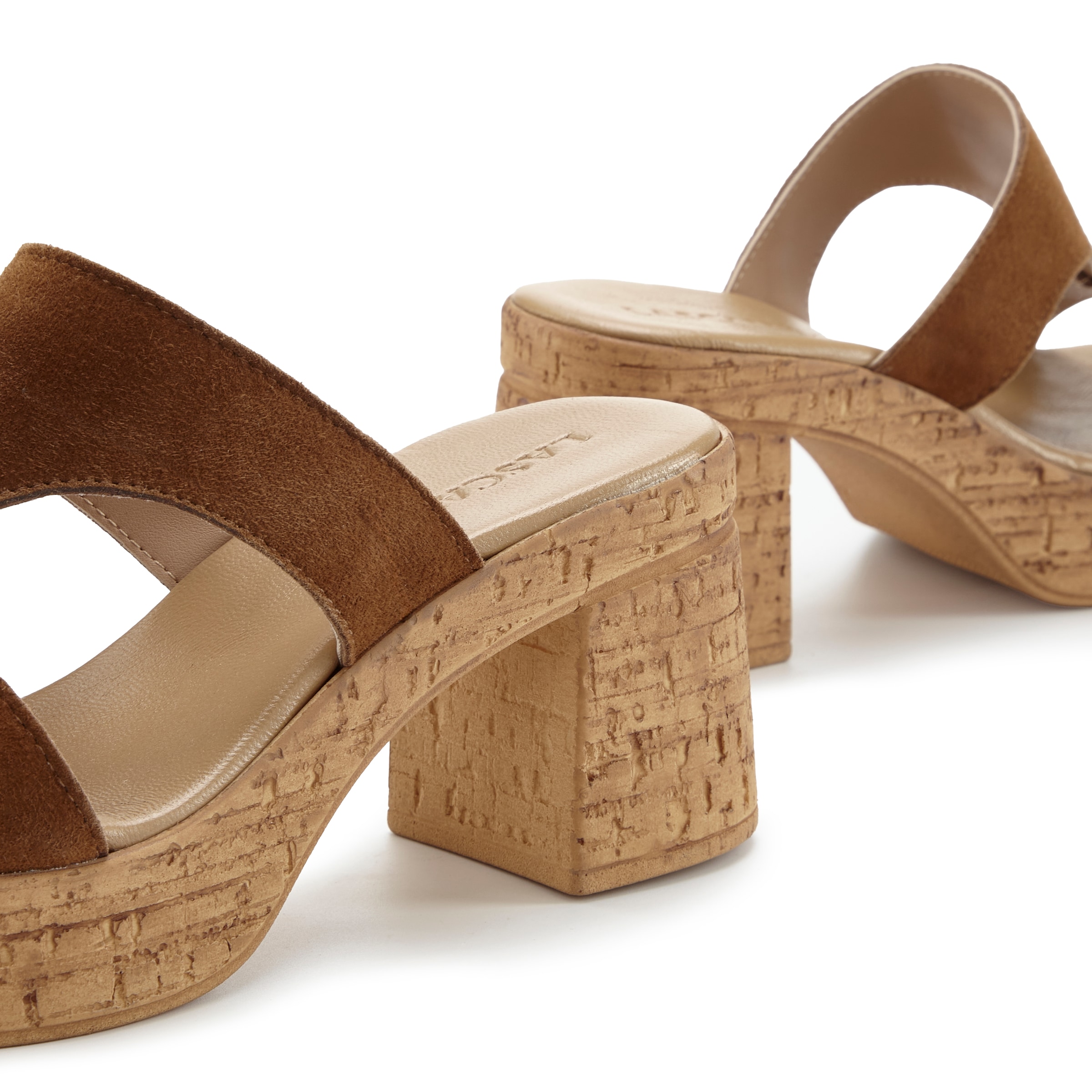 LASCANA Pantolette »Sandale, Mule, offener Schuh, Sommerschuh,«  en cuir avec talon bloc aspect liège