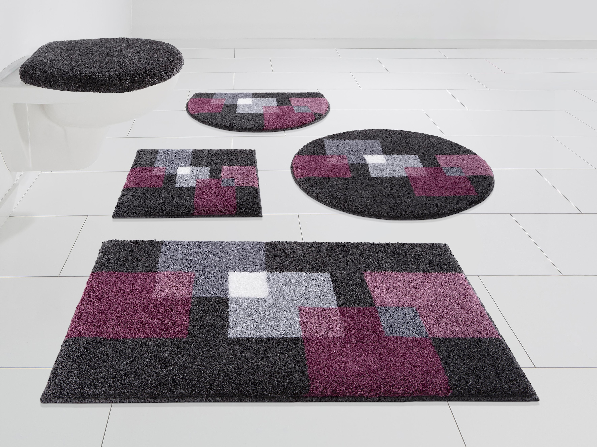 Image of Grund Badematte "Paxos" Höhe 20 mm rutschhemmend beschichtet fussbodenheizungsgeeignet strapazierfähig geometrisches Design, modern, flauschig, softer Flor, Made in Europe