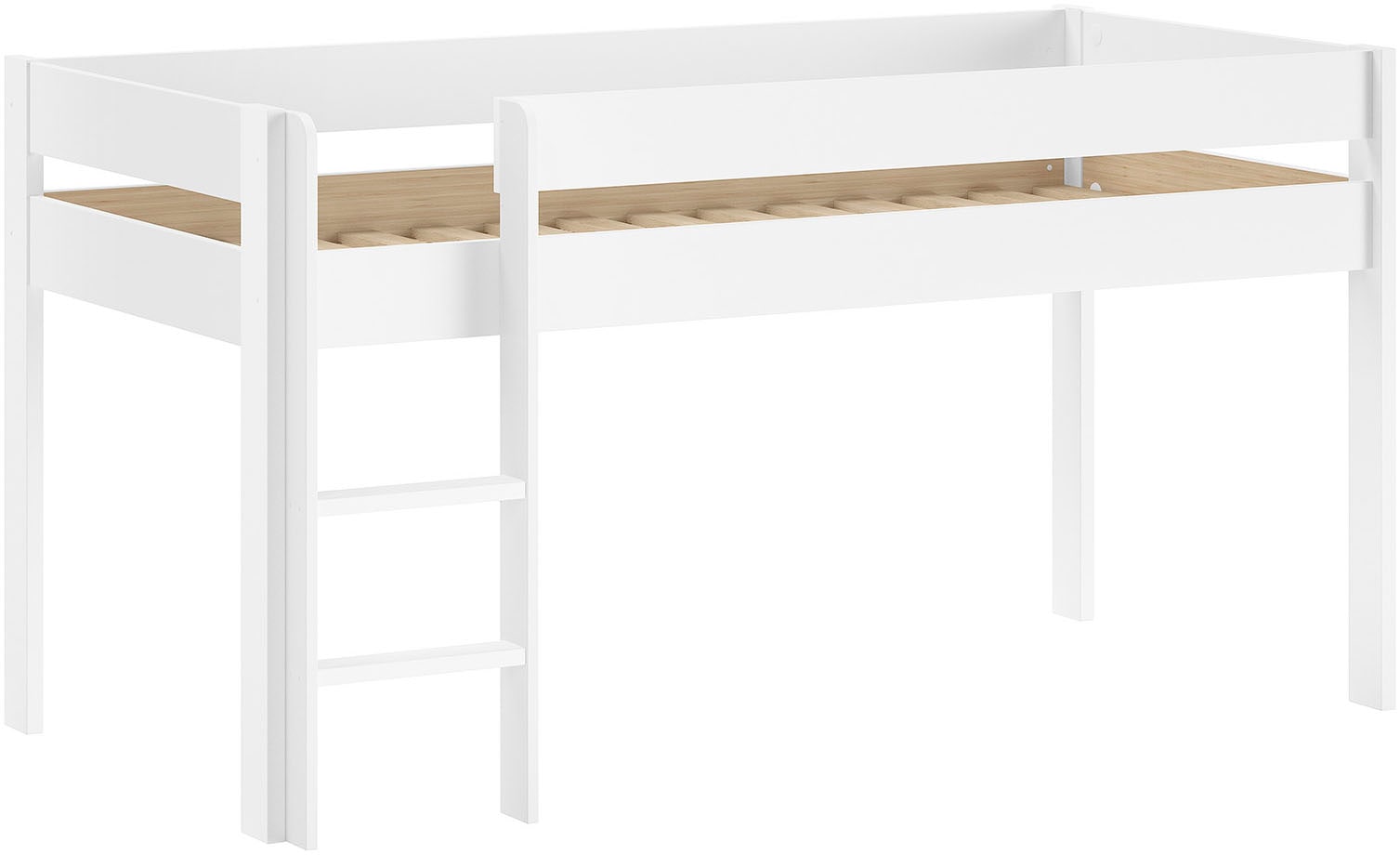 Vipack Funktionsbett »Primo mit Stauraum und Schreibtisch auf Rollen unter dem Bett« Kiefer massiv, weiss lackiert, wahlweise mit 2 oder 1 Regal