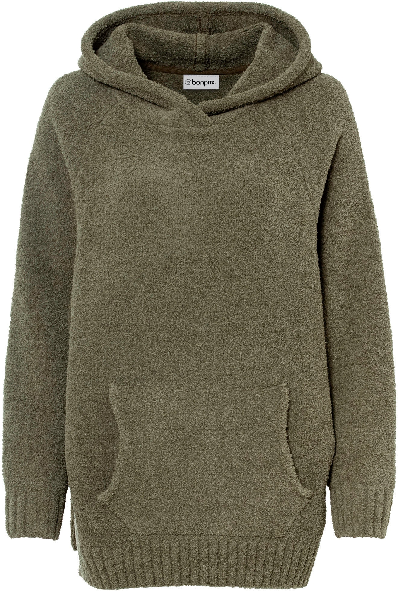 bonprix Strickpullover mit Kapuze, mit Teddy-Fleece, Oversized Passform, Kängurutasche