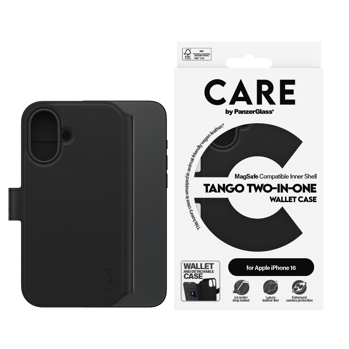 Image of CARE by PanzerGlass Handyhülle "Case Feature Tango 2-in-1 Wallet Case Apple iPhone 16" Backcover, Schutzhülle, Handyschutzhülle, Case, Schutzcase, stossfest