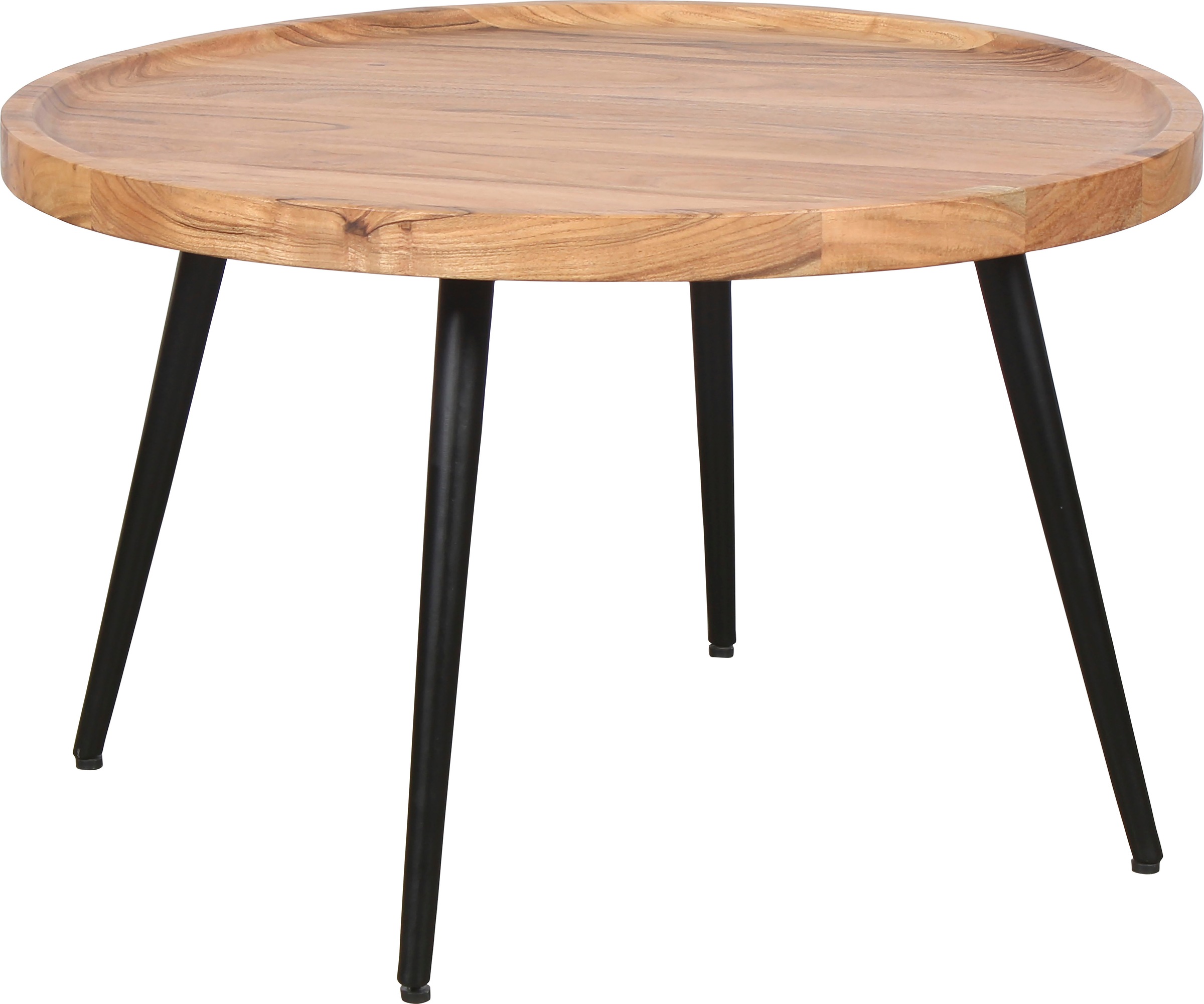 byLIVING Couchtisch "Romy" mit massiver Akazien - Platte und schwarzem Metallgestell, rund 75cm
