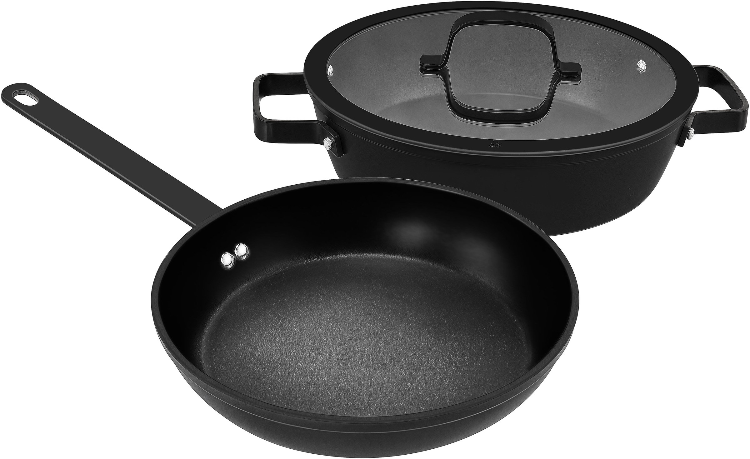 Hanseatic Pfannen-Set »ALU PRO«, Aluminium, (Set, 3 tlg., 1x Pfanne 24 cm, 1x Servierpfanne 28 cm mit Deckel), Profi Pfannen mit Antihaftbeschichtung, für alle Herdarten, Induktion