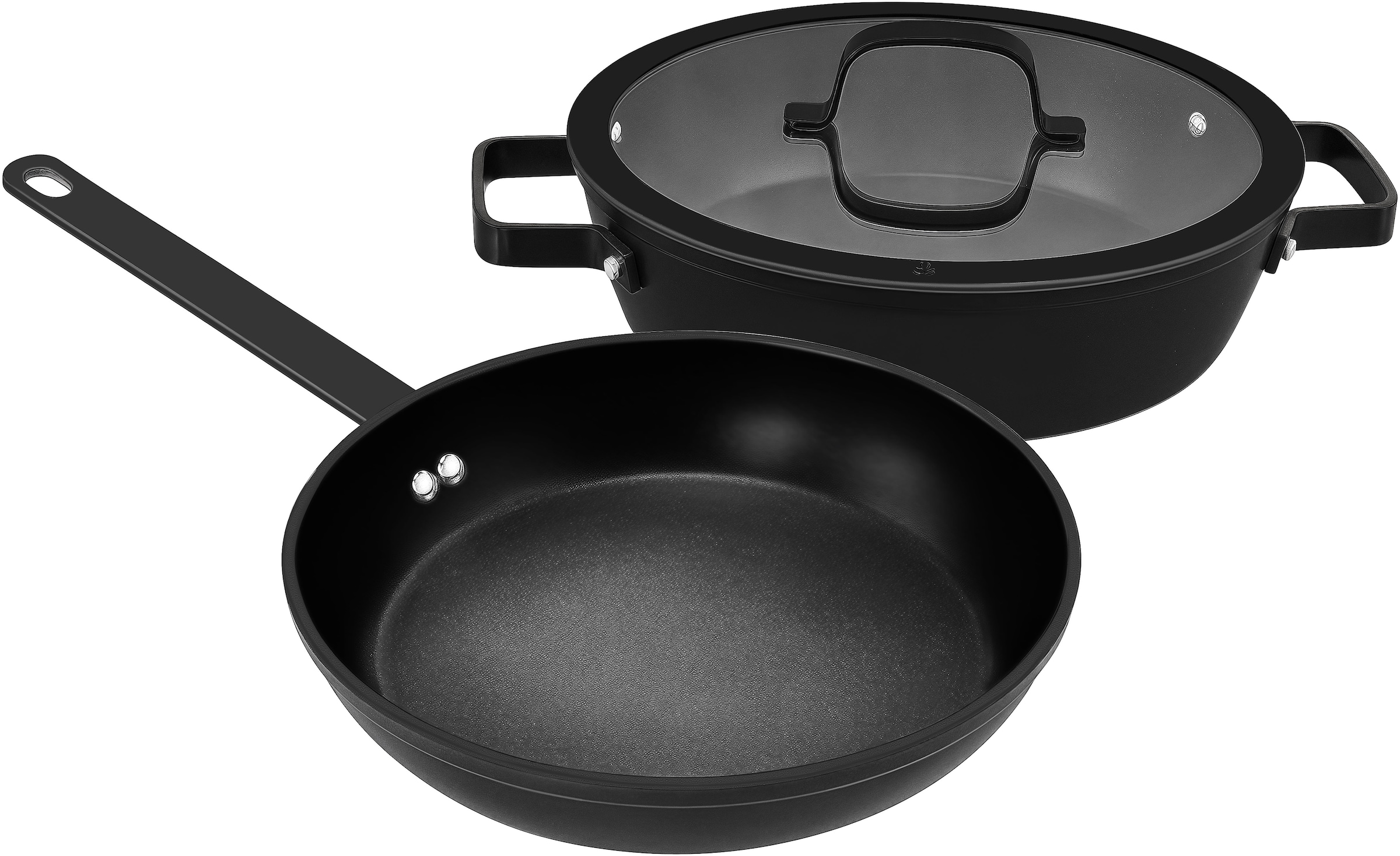 Image of Hanseatic Pfannen-Set "ALU PRO" Aluminium Set, 1x Pfanne 24 cm, 1x Servierpfanne 28 cm mit Deckel, 3 Stk. tlg. Profi Pfannen mit Antihaftbeschichtung, für alle Herdarten, Induktion