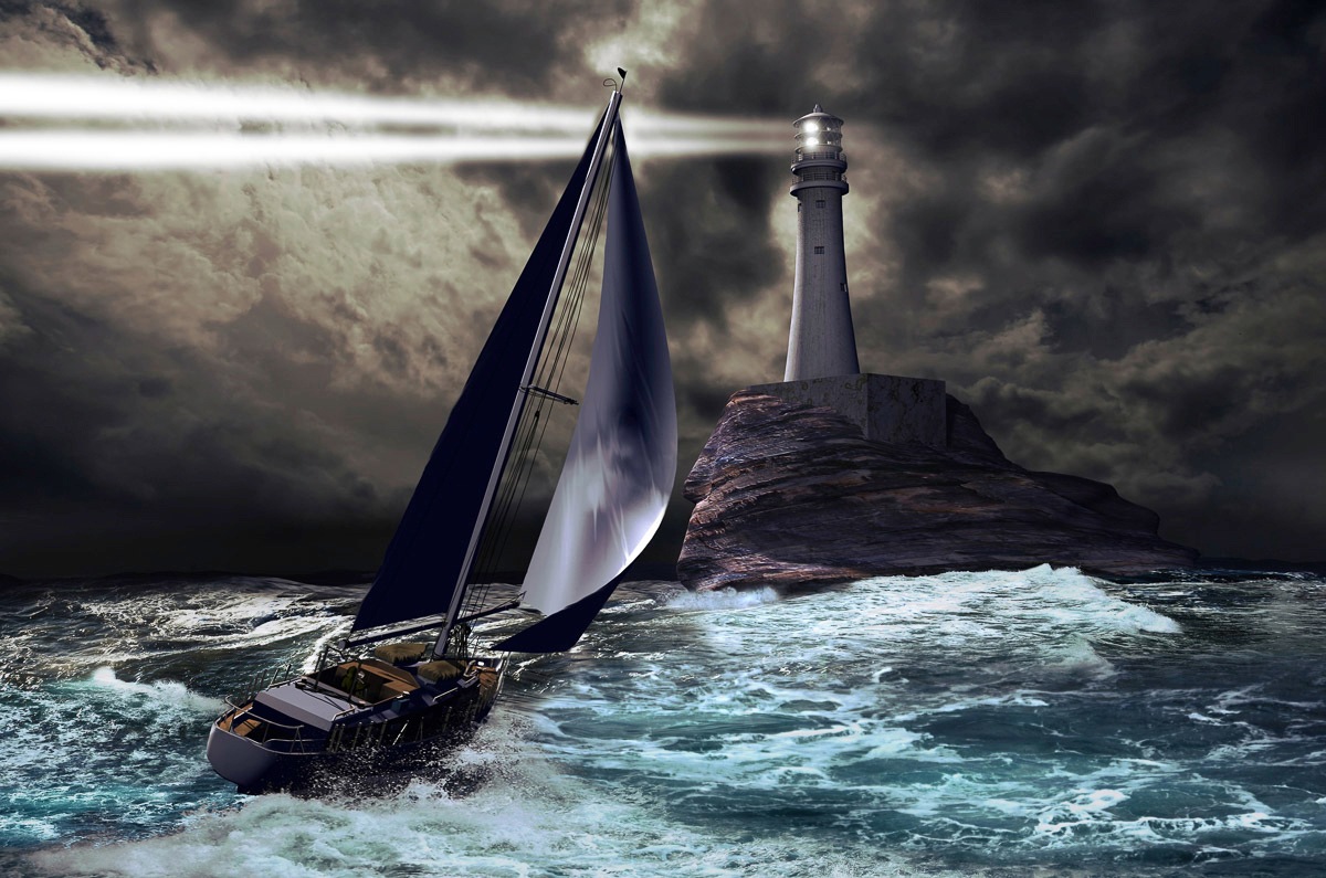 Image of Papermoon Fototapete »Schiff mit Leuchtturm«, Vliestapete, hochwertiger Digitaldruck, inklusive Kleister bei Ackermann Versand Schweiz