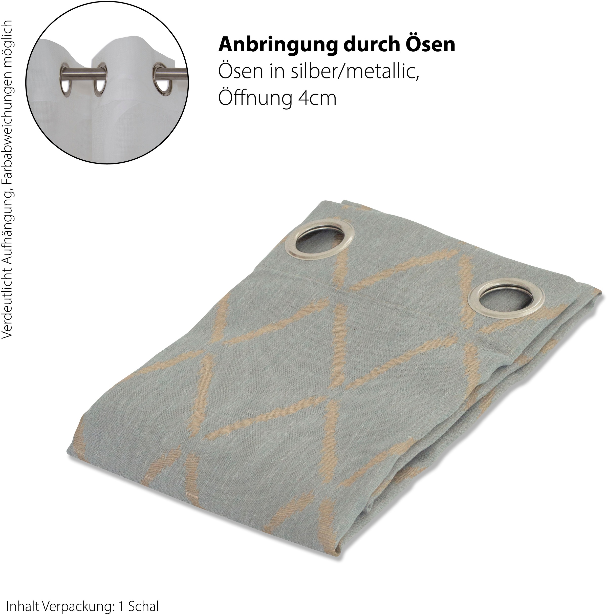 HOMING Gardine »Deron« Ösen 1 Stk. tlg. blickdicht, Rauten, edles Muster, Wohnzimmer, Schlafzimmer