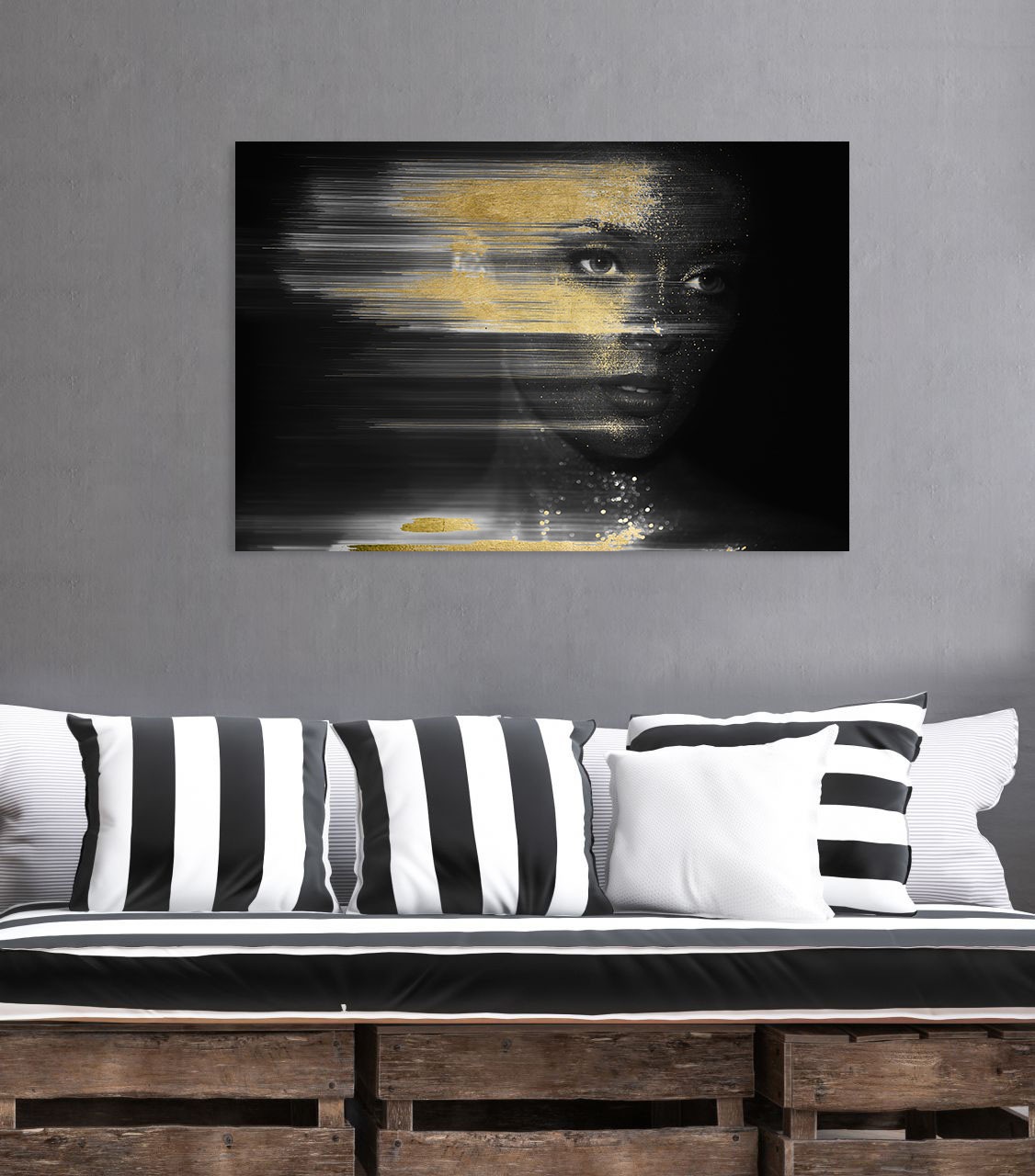 queence Acrylglasbild »Isis«, Frau-Gemälde-Frau-Bilder von Frauen-Mode-Modern-Fashion-Magazincover, (1 St.), von Hand eingearbeitete Blattgold Applikationen