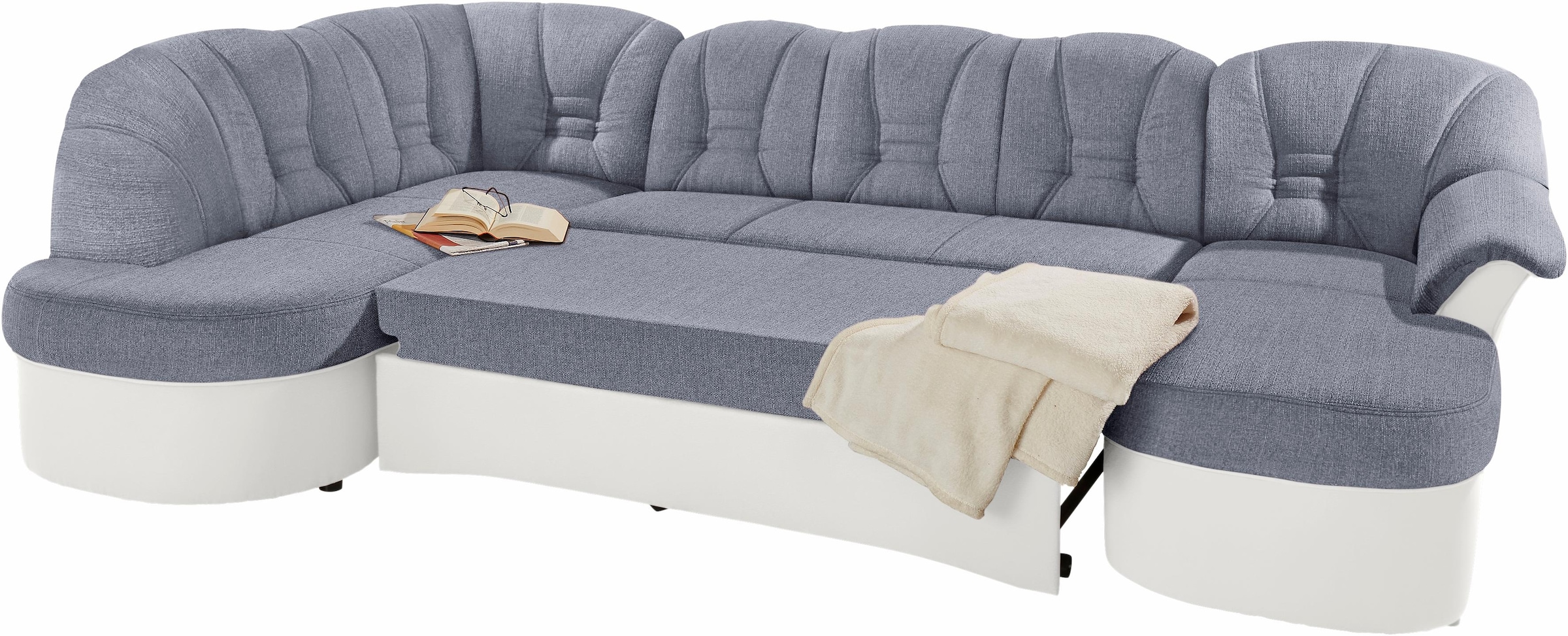 DOMO collection Wohnlandschaft »Elva, zeitlose Formensprache, elegante Rückensteppung, U-Form«, wahlweise mit Bettfunktion und Federkern