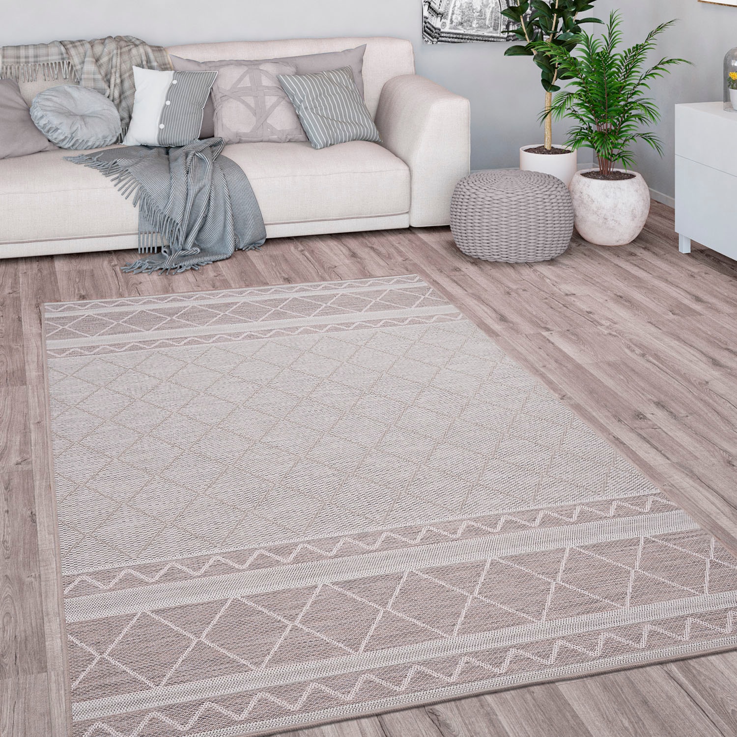 Paco Home Teppich »Vermont 191«, rechteckig, 4 mm Höhe, Flachgewebe, modernes Design mit Rauten, gesteift, Outdoor geeignet