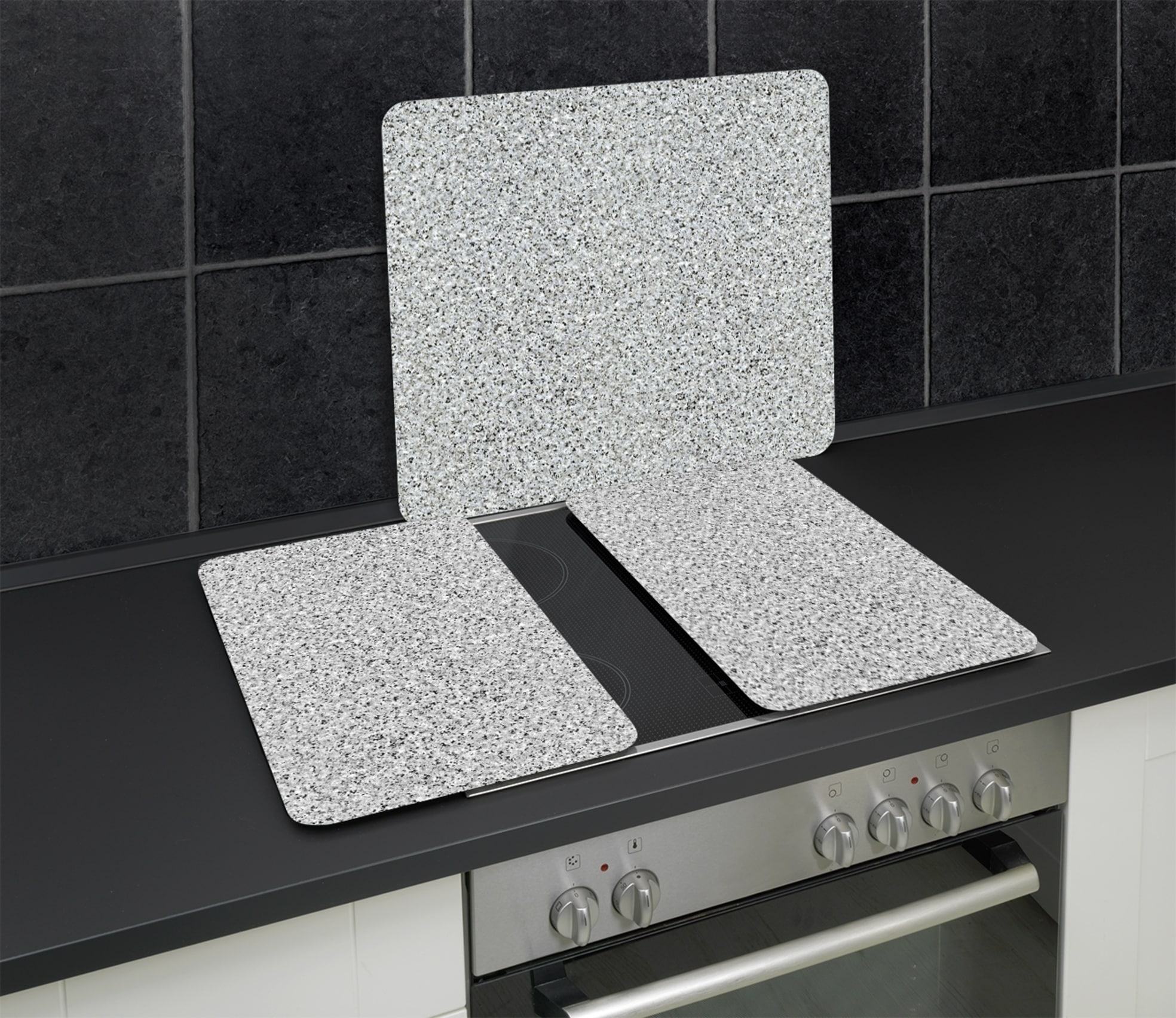 WENKO Herd-Abdeckplatte »Universal Modell Granit«, (Set, 2 tlg.), Herdabdeckung für alle Herdarten, kratzfest, mit rutschfesten Füssen