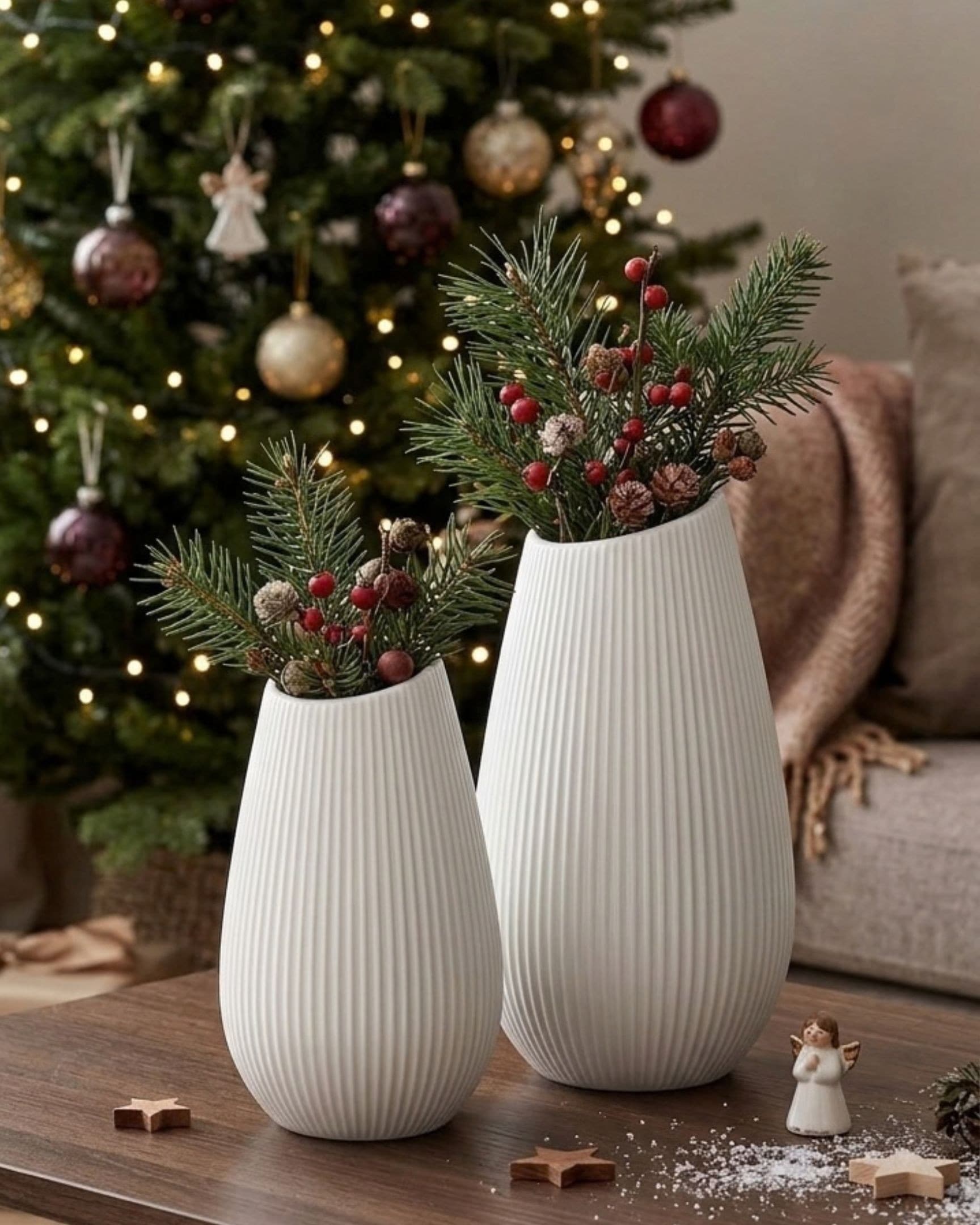 Ritzenhoff & Breker Tischvase »Vasen-Set Alma, 2-teilig, 16/20cm, weisses Porzellan« mit feiner Rillenstruktur, schräg geschnittene Öffnung, modern