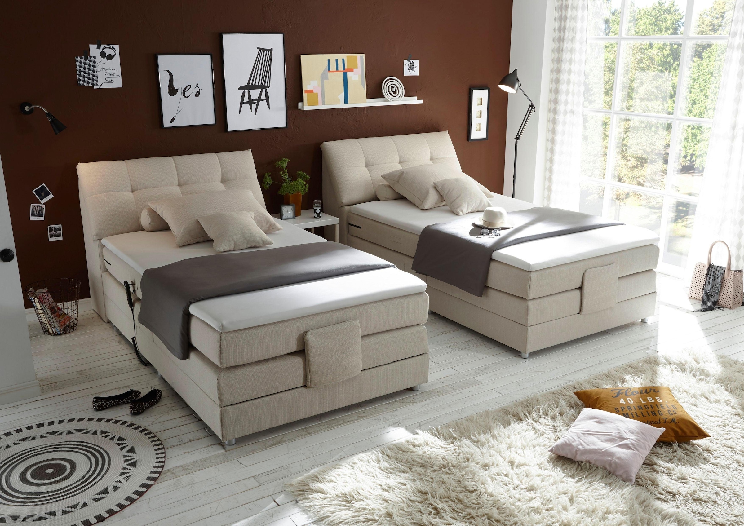 ED EXCITING DESIGN Boxspringbett »Carpino wahlweise in den Breiten 120cm oder 180cm erhältlich« inkl. Motor, Stauraum im Kopfteil und Topper
