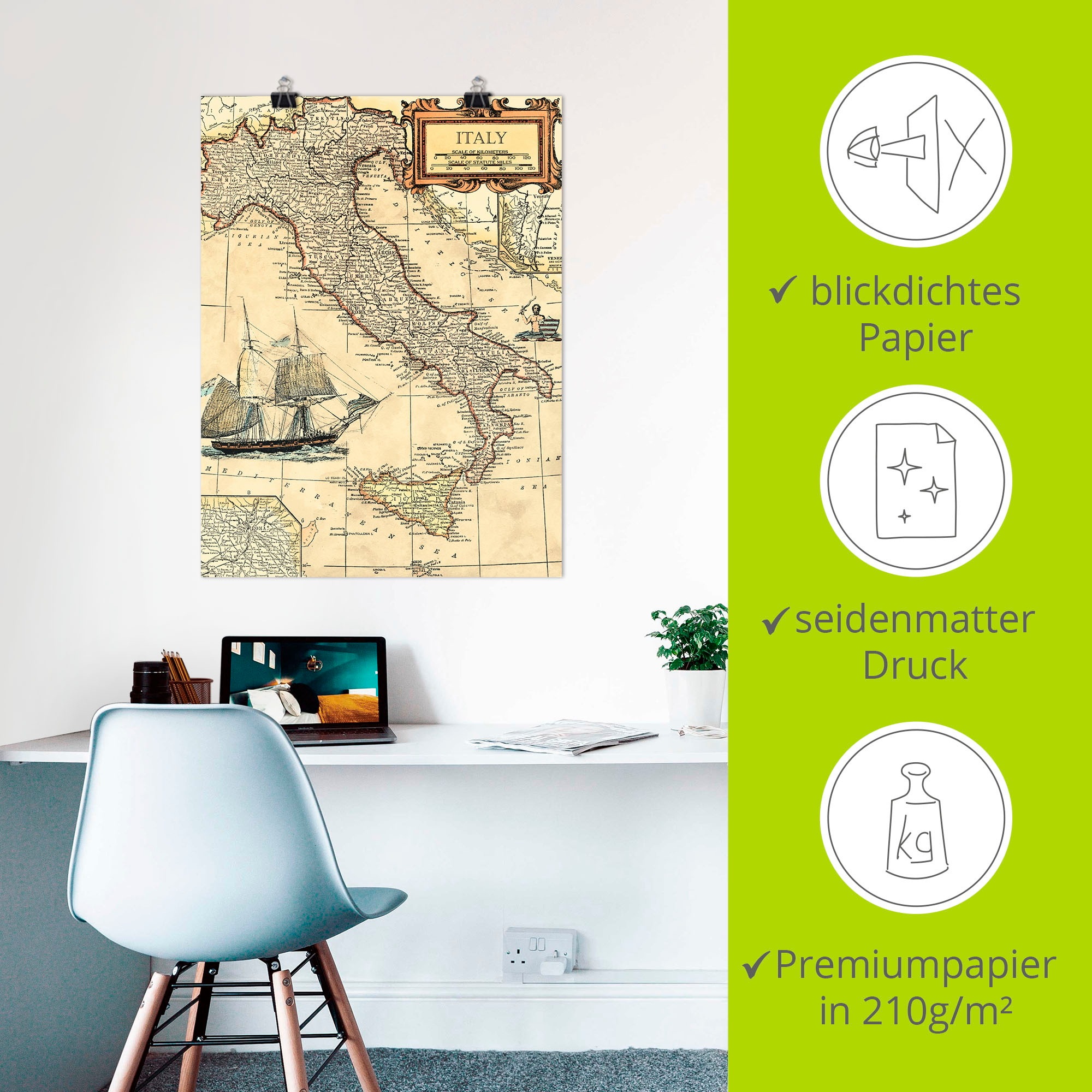 Artland Wandbild »Italienkarte« Landkarten 1 Stk. tlg. als Leinwandbild, Poster in verschied. Grössen