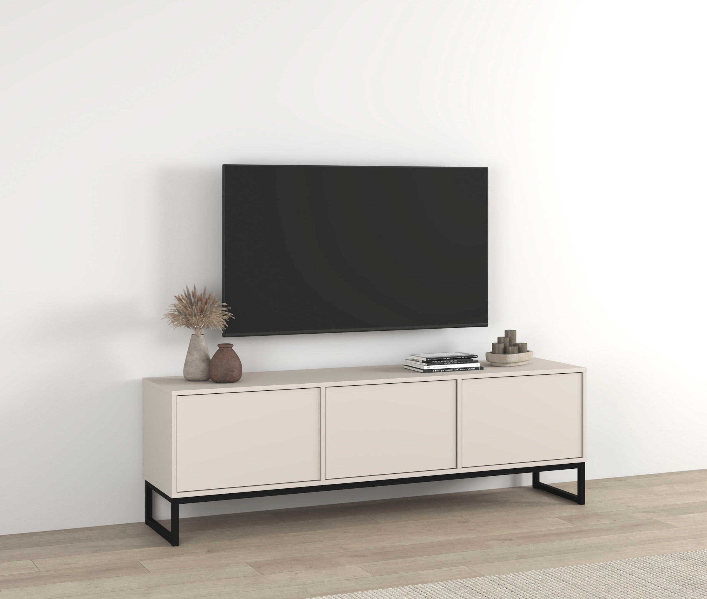 GOODproduct Lowboard »Loft, Breite 157 cm, TV-Board 3 Klappen, Metallkufen« TV-Kommode mit viel Stauraum, push-to-open-Funktion