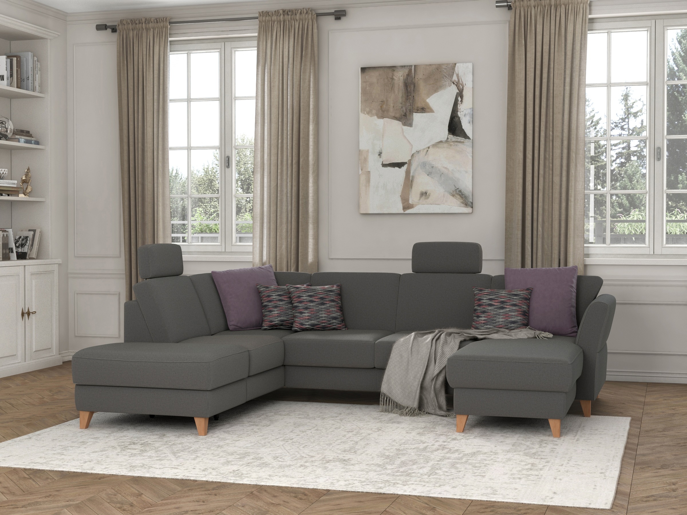 sit&more Wohnlandschaft »Visby U-Form«, wahlweise mit Bettfunktion und Stauraum, frei im Raum stellbar