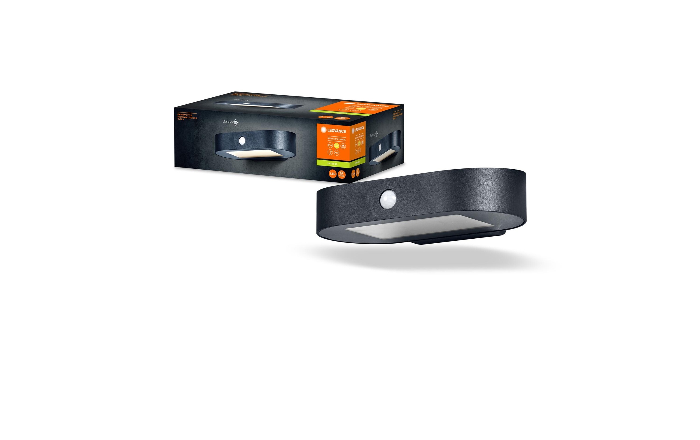 Image of LED Wandleuchte "Endura Style Solar Oval, 4W, 3000K, Schwarz" Warmweiss