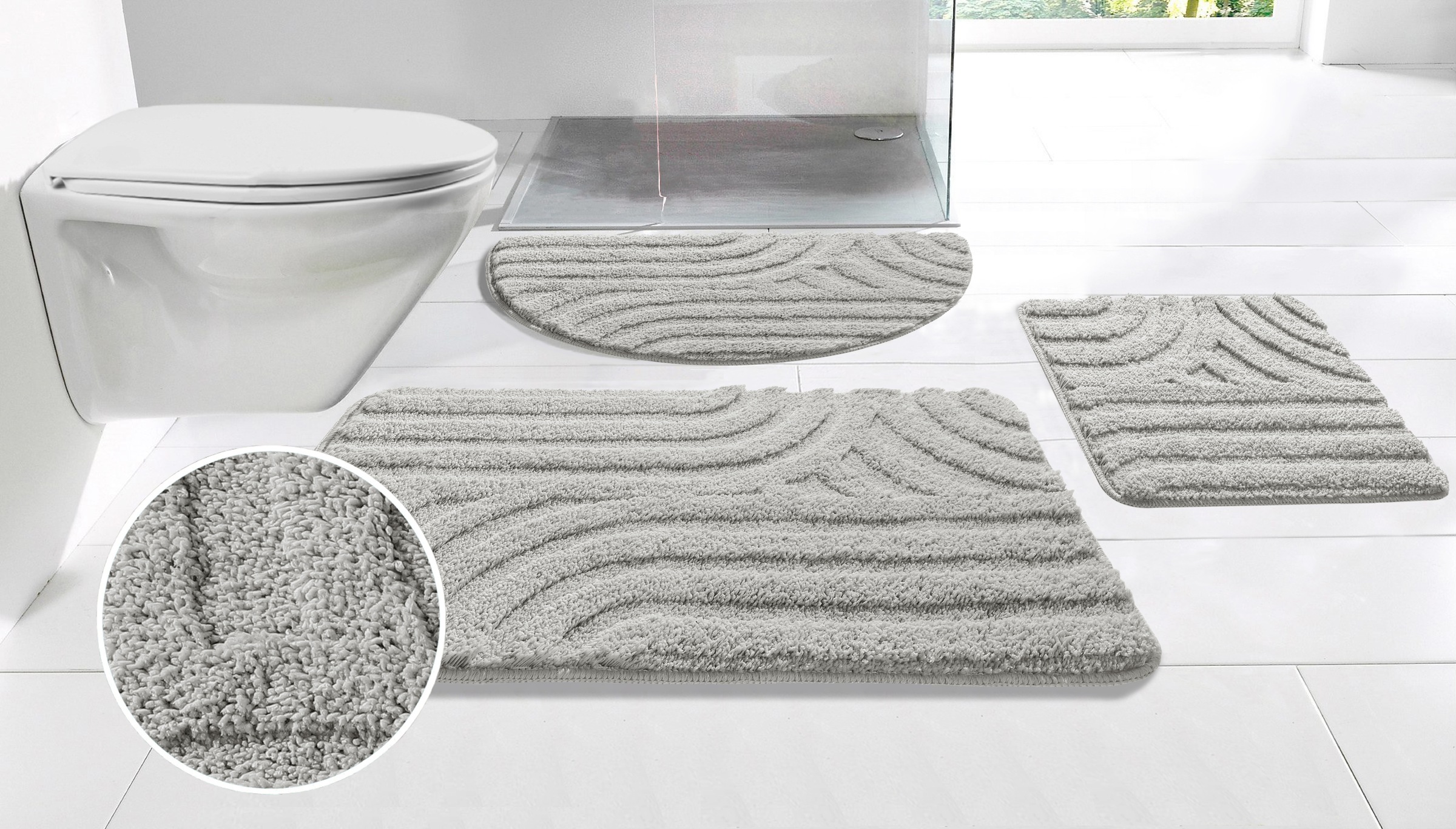 Image of GOODproduct Badematte "Sanremo Scandi, Badvorleger, Badezimmer Teppich, Duschvorleger" Höhe 20 mm rutschhemmend beschichtet strapazierfähig Badteppich, Uni Farben, Hoch-Tief-Effekt, modernes Muster, Boho