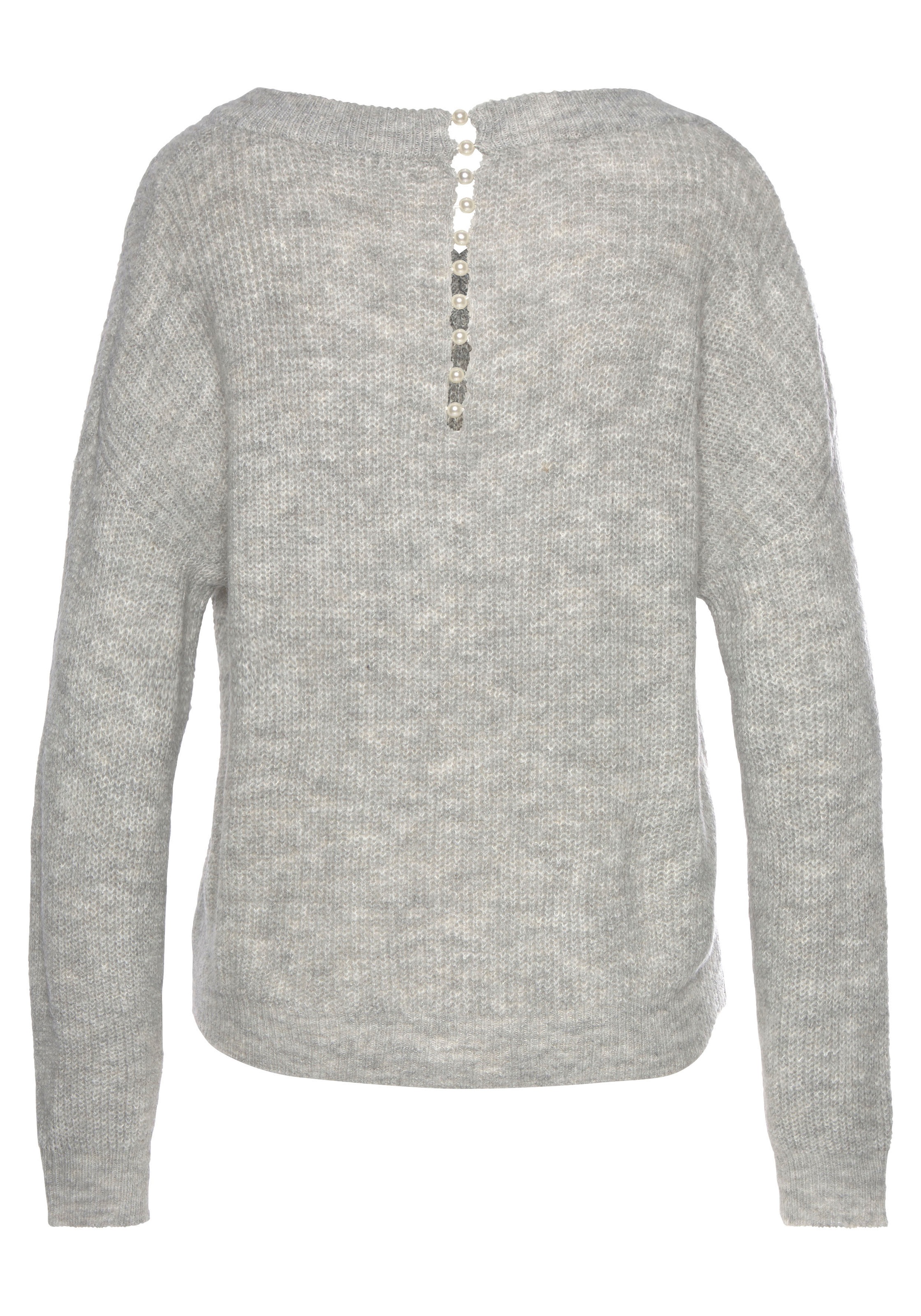 LASCANA V-Ausschnitt-Pullover "mit Zierperlen im Rücken" Leichter V-Pullover, femininer Strickpullover, kuschelig und elegant