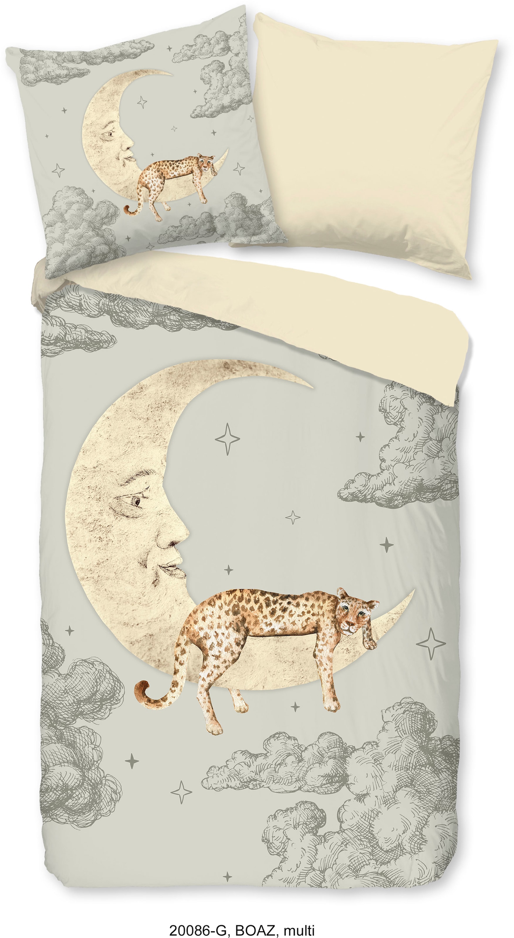 good morning Wendebettwäsche »Boaz«, Baumwolle, 135x200, 2 Teilig, Reissverschluss, Wendeoptik, Mond