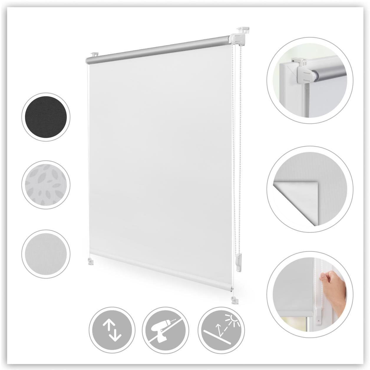 Image of LICHTBLICK ORIGINAL Seitenzugrollo "Verdunkelungsrollo Thermo-Rollo Klemmfix ohne Bohren" verdunkelnd Hitzeschutz Verdunkelung energiesparend verspannt Verdunklungsrollo mit Klemmträger und Silberbeschichtung blickdicht