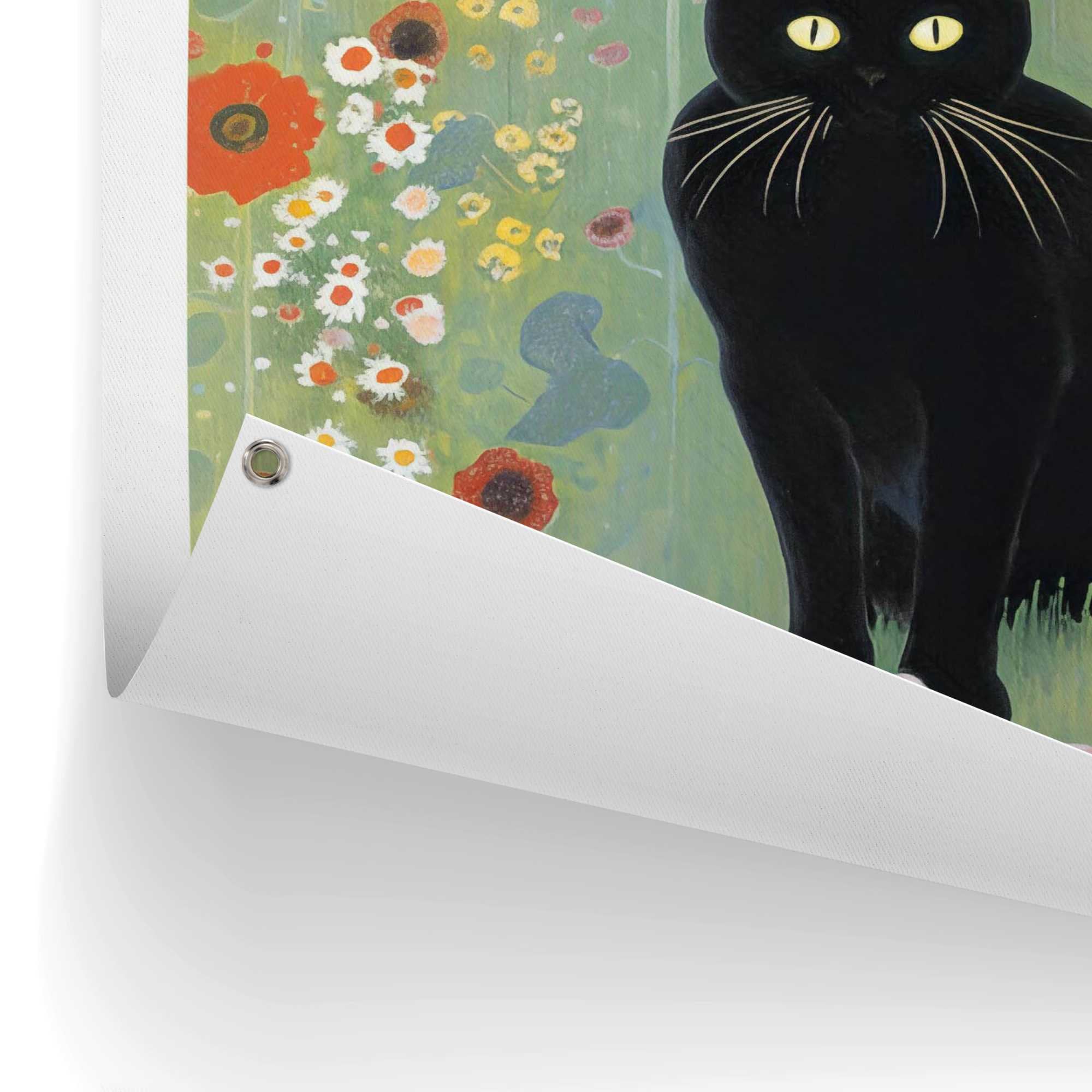 Reinders! Poster »Catfield« Garten - Blumen - Schwarze Katze - Mehrfarbig - Leinwand - Kunst