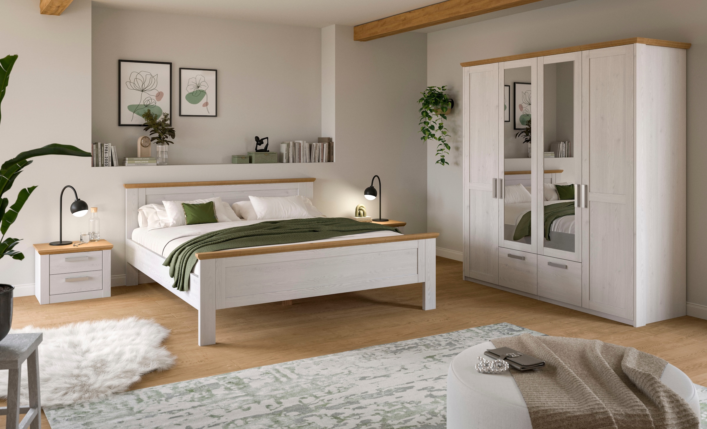 Home affaire Table de nuit »COSENZA, 2er Set, Breite je 54cm, in Landhausoptik« ensemble de 2, incluant 2 tiroirs à extension totale chacun,  table de nuit, chevet, commode, Nako, table d'appoint