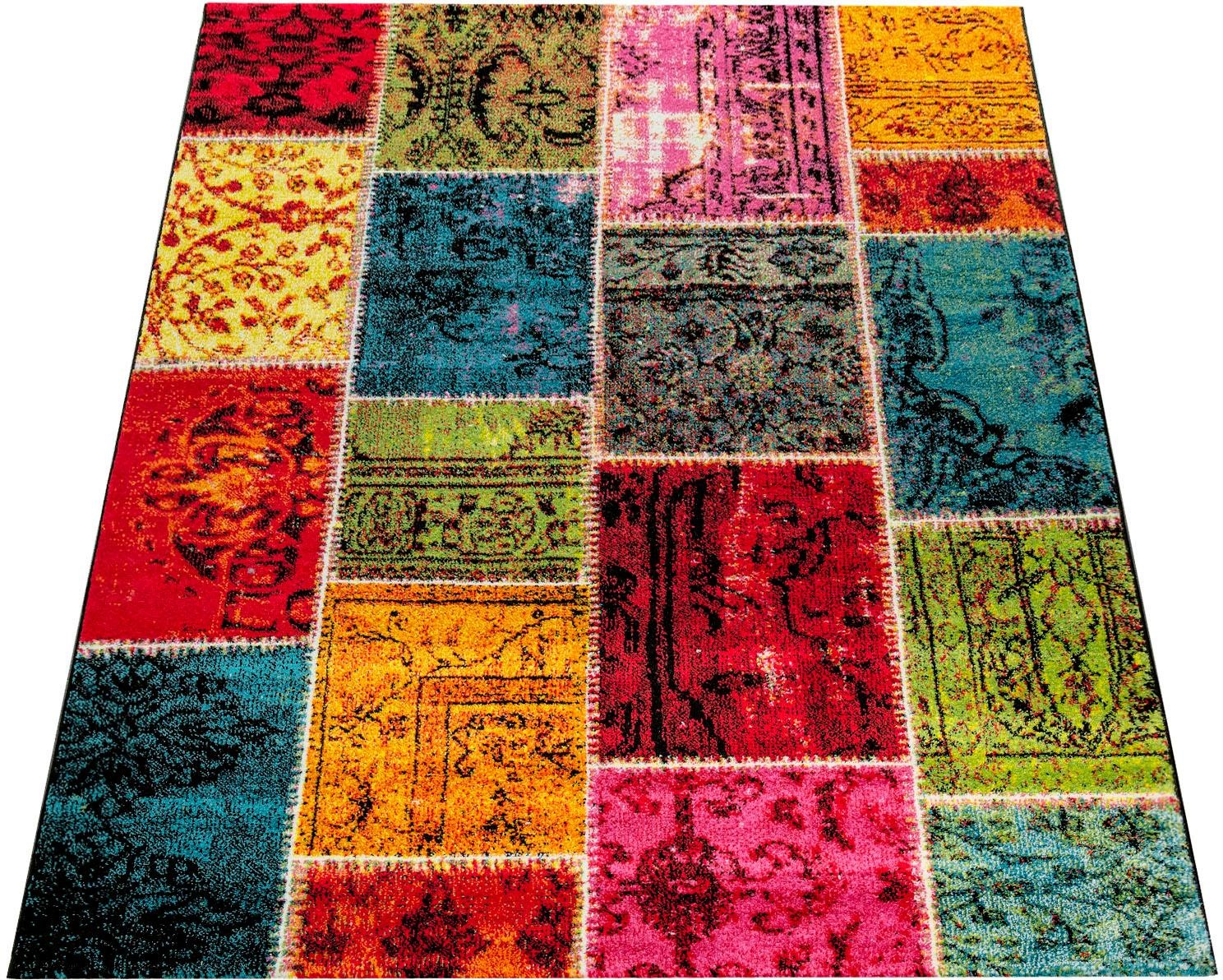Image of Paco Home Teppich »Canvas 790«, rechteckig, 16 mm Höhe, Kurzflor, modernes Patchwork Design, mit Ornamenten, ideal im Wohnzimmer & Schlafzimmer bei Ackermann Versand Schweiz