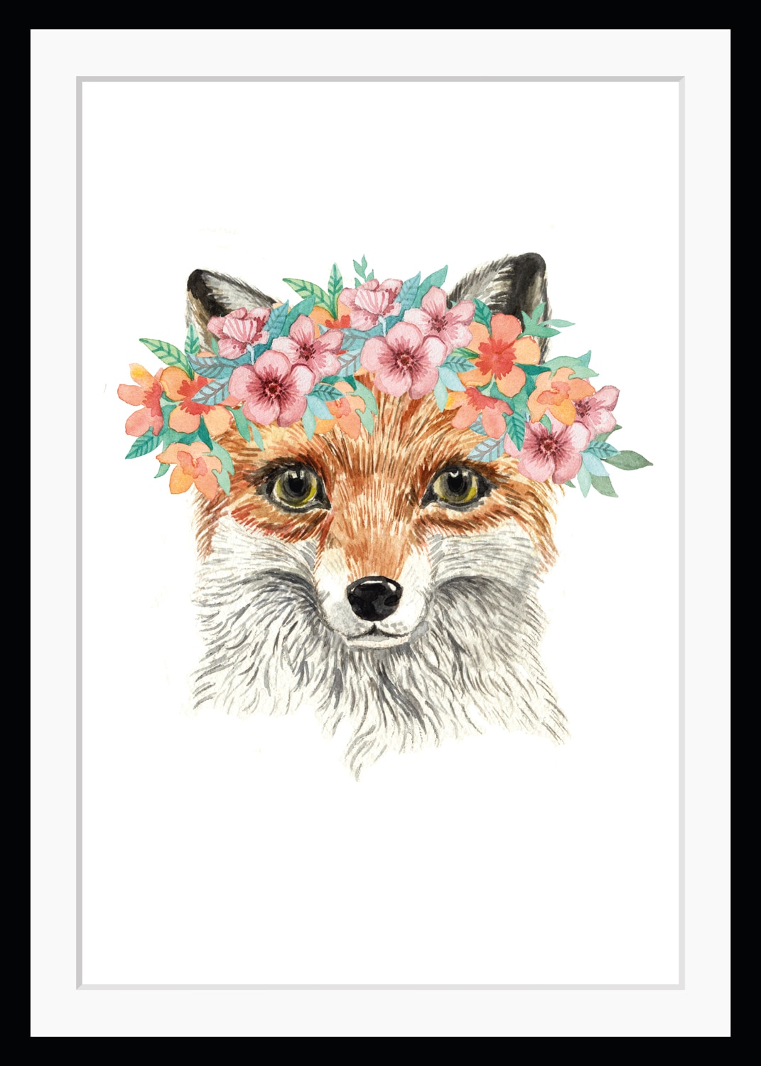 Image of queence Bild "Viola" Blumen Füchse Kunst Tiere HD Premium Poster-Druck inkl. Holzrahmen