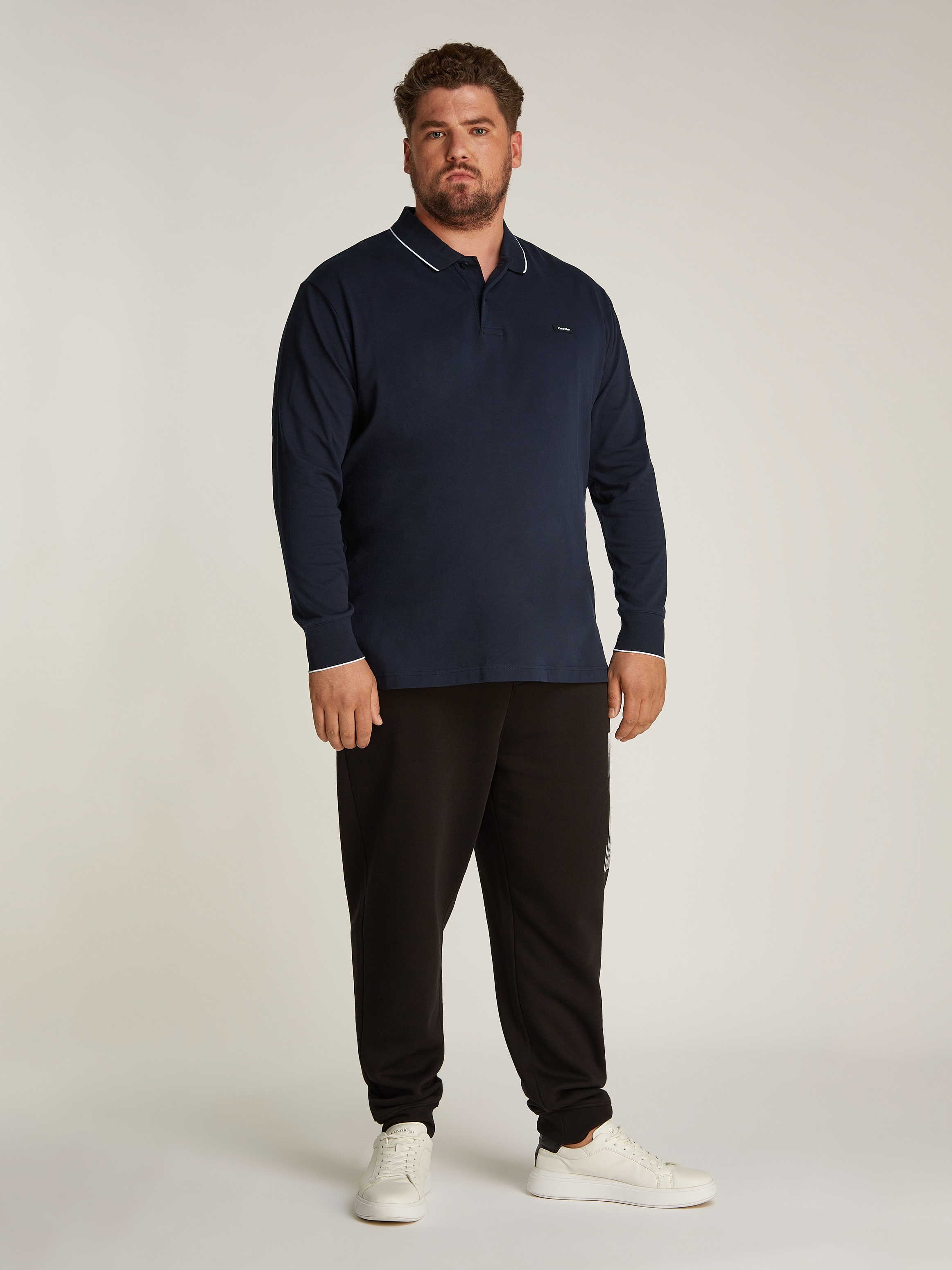 Calvin Klein Big&Tall Langarm-Poloshirt »BT_STRETCH PIQUE TIPPING LS POLO«, in grossen Grössen mit Logopatch