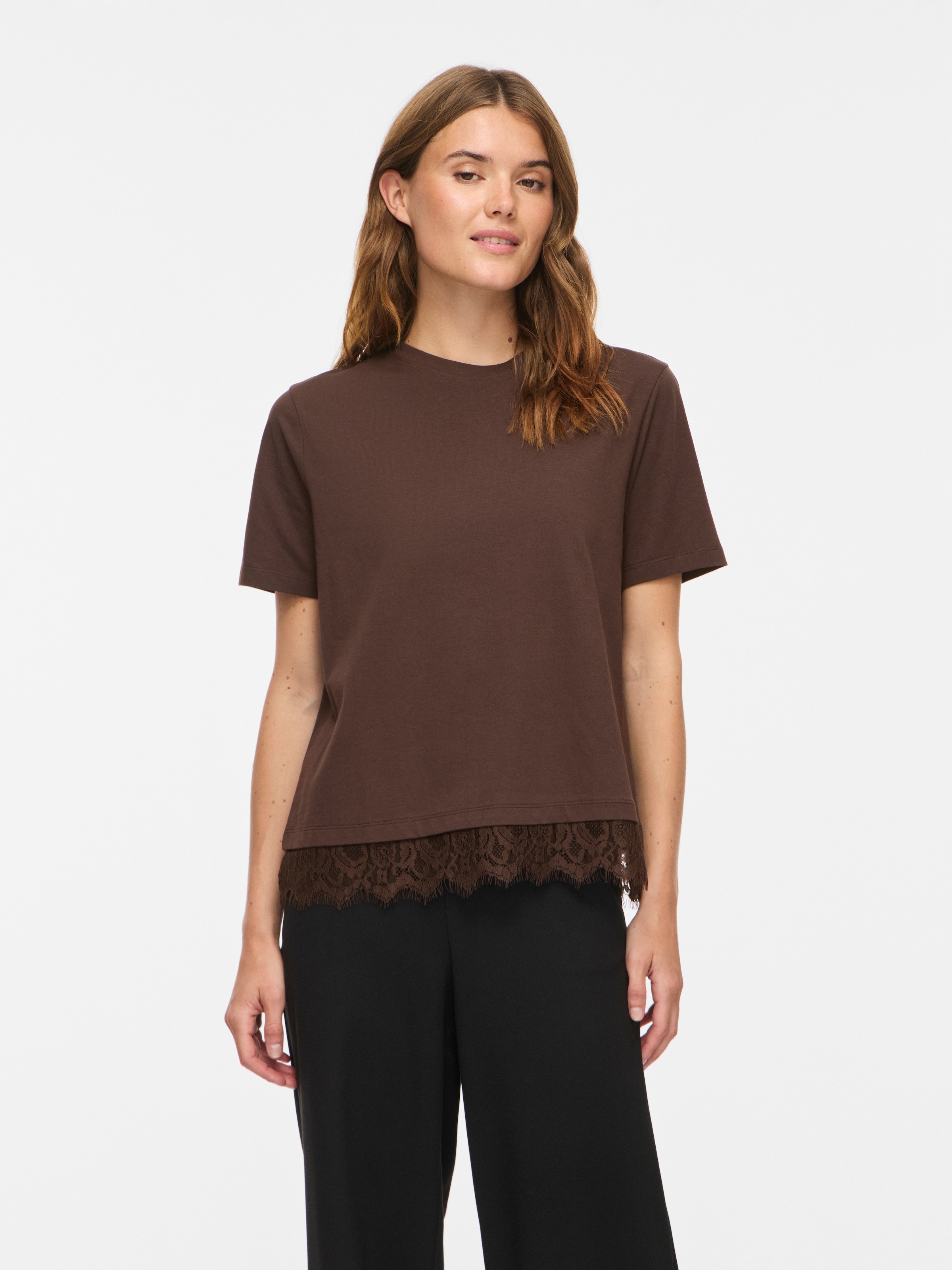 Vila Chemise en dentelle »VINORA S/S LACE T-SHIRT - NOOS« mélange de coton, coupe régulière, avec dentelle