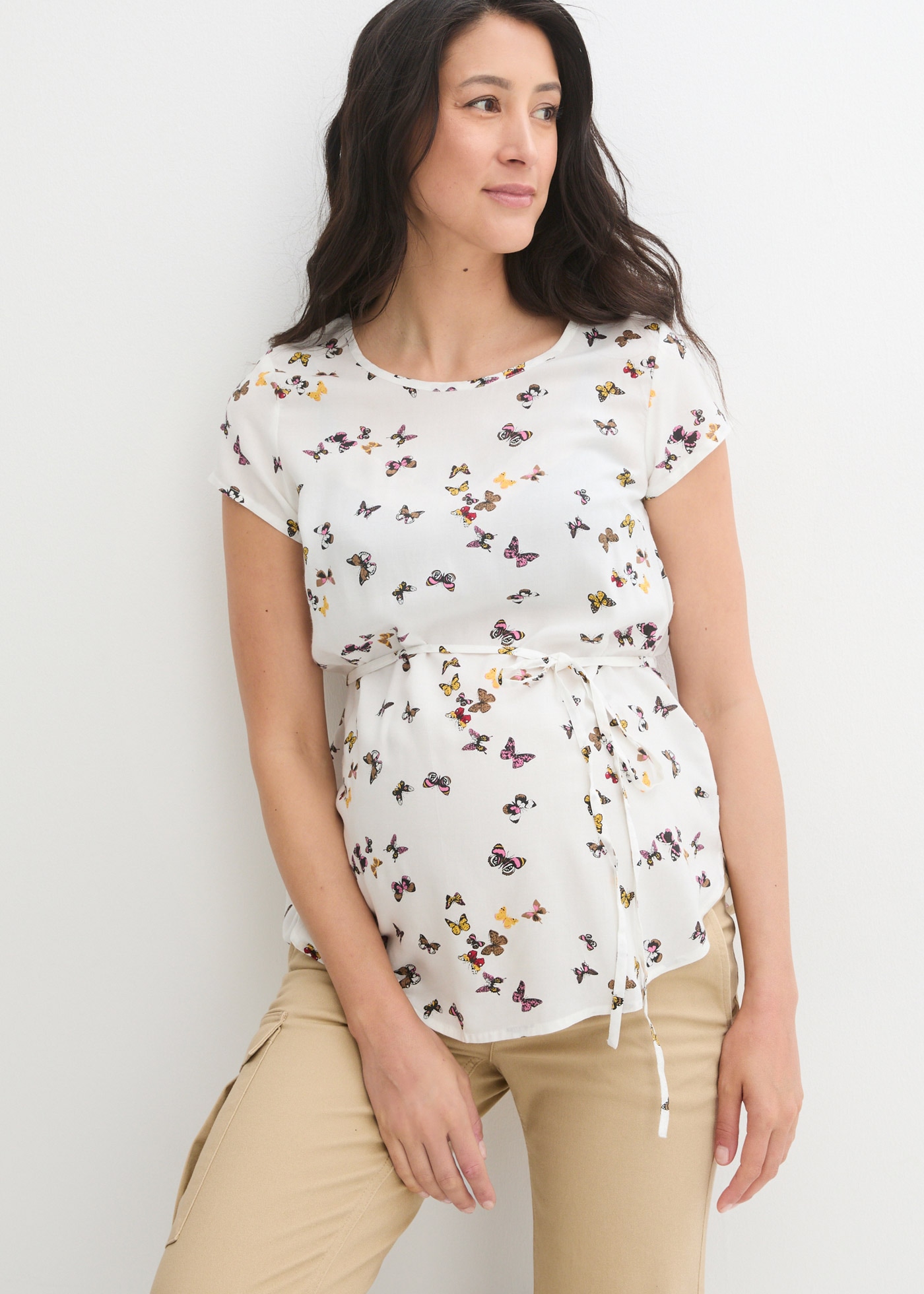Image of bonprix Umstandsbluse figurumspielende Passform, mit kurzem Arm, mit Bindeband