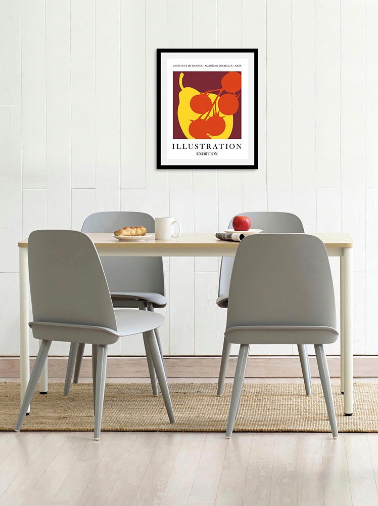 Image of queence Bild "Eliott" Essen Kunst Lebensmittel Obst Obst Bilder Schriftzug 1 Stk. tlg. gerahmt