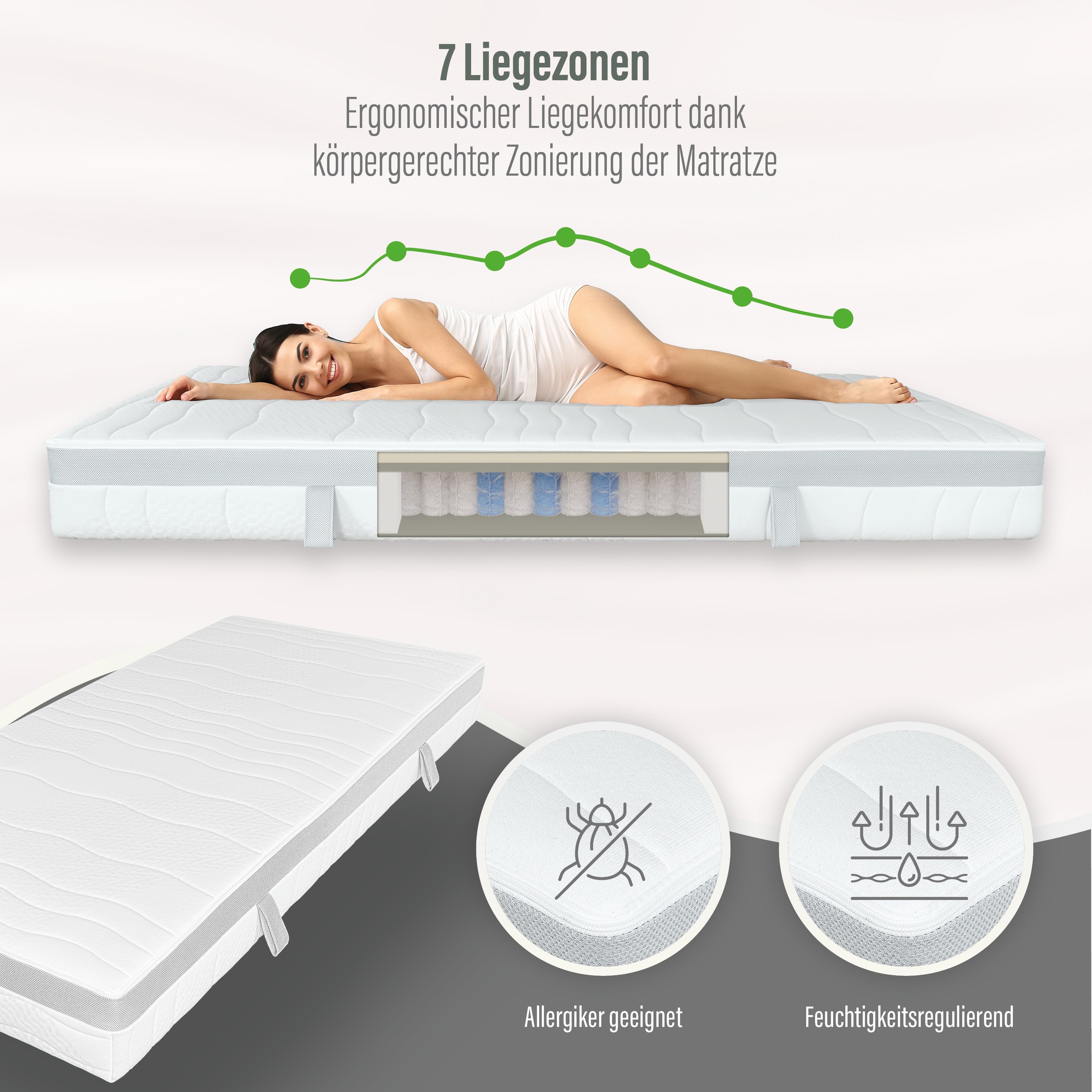 Beco Matelas à ressorts ensachés »Feel Like Latex ONE TFK - GOLD, Matratze 90x200 cm, 140x200 cm & mehr« 21 cm hoch 500 Federn 1 cuis tlg. matelas à points élastiques avec noyau à ressorts stable, respirant