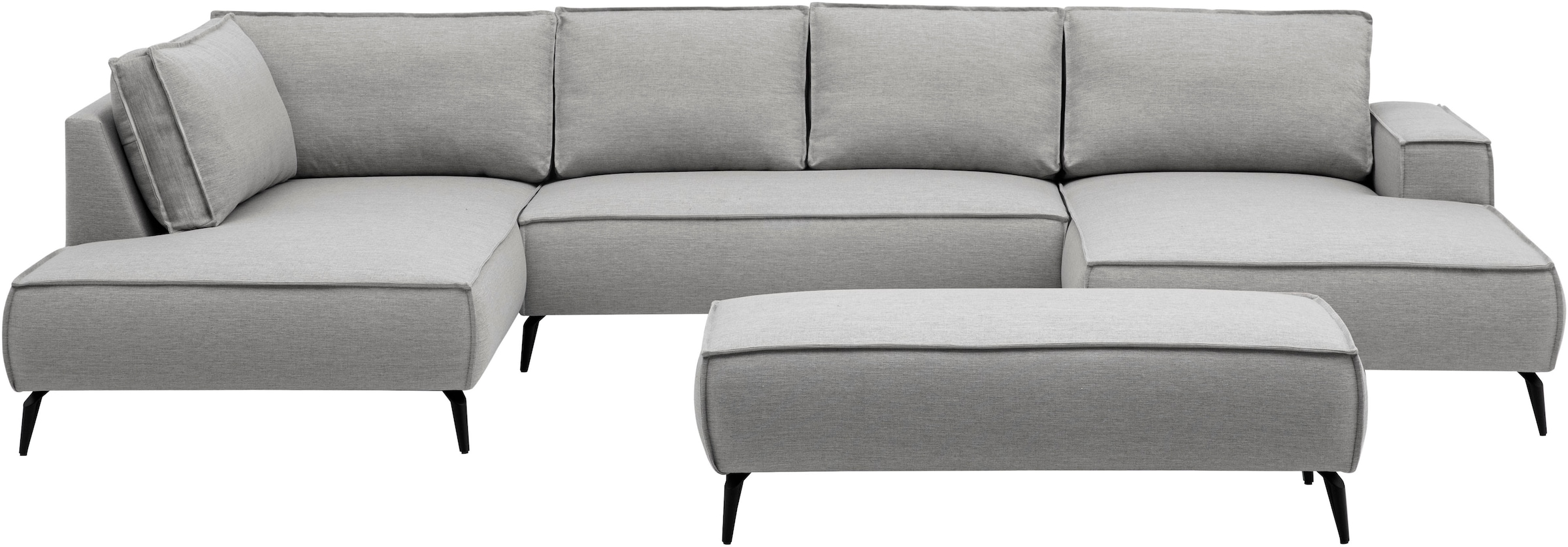 GOODproduct Wohnlandschaft »TVINNU Leinenoptik, 354, mit Hocker« Recamiere rechts/links, stellbar zum Schlafsofa (Krokodilverbinder)