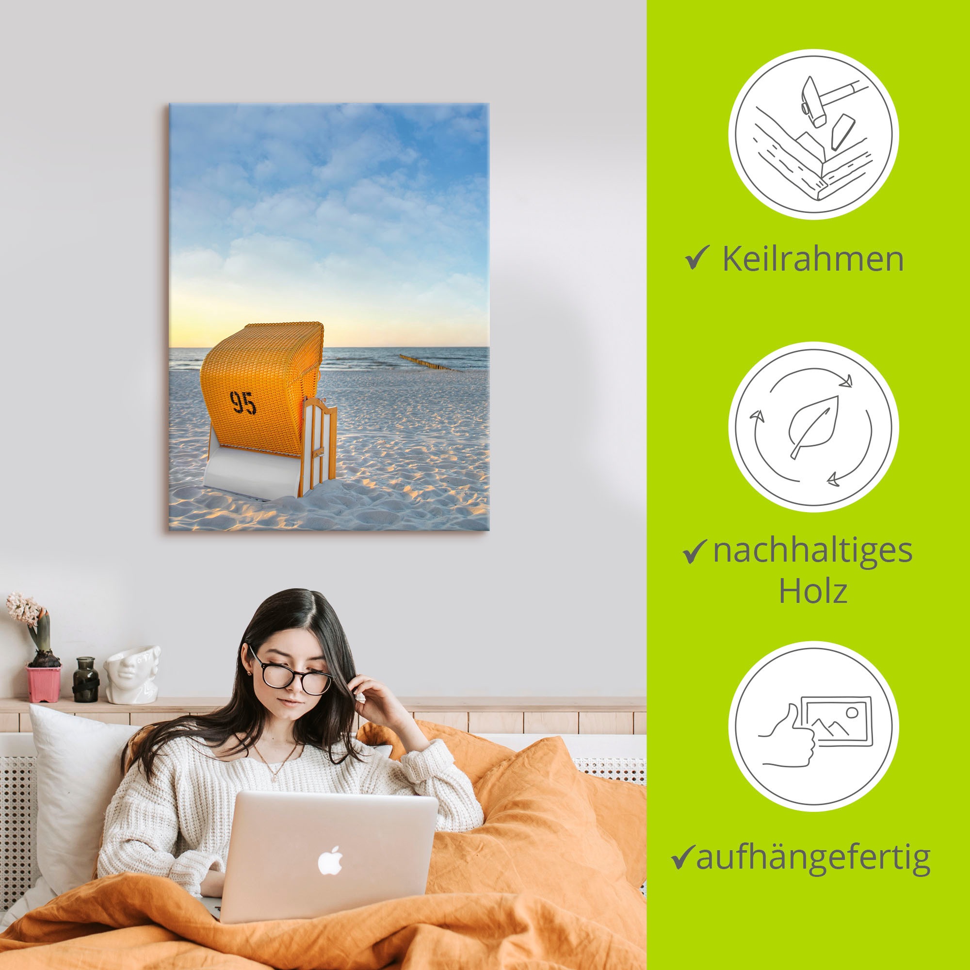 Artland Wandbild »Ostsee7 - Strandkorb«, Strand, (1 St.), als Alubild, Outdoorbild, Leinwandbild, Poster in verschied. Grössen
