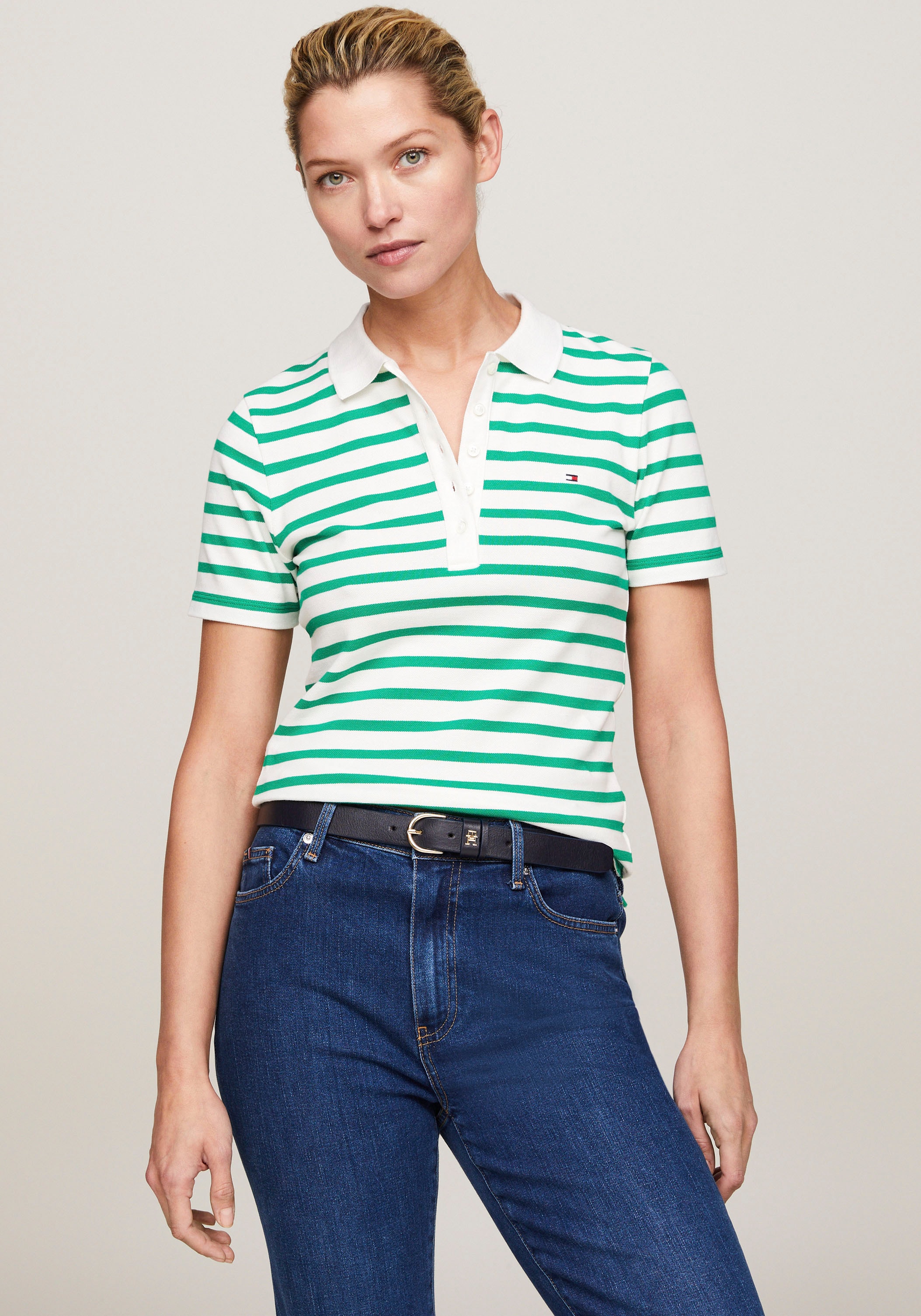 Tommy Hilfiger Poloshirt »1985 SLIM PIQUE STRIPE POLO SS«, mit dezenter Tommy Hilfiger Logostickerei