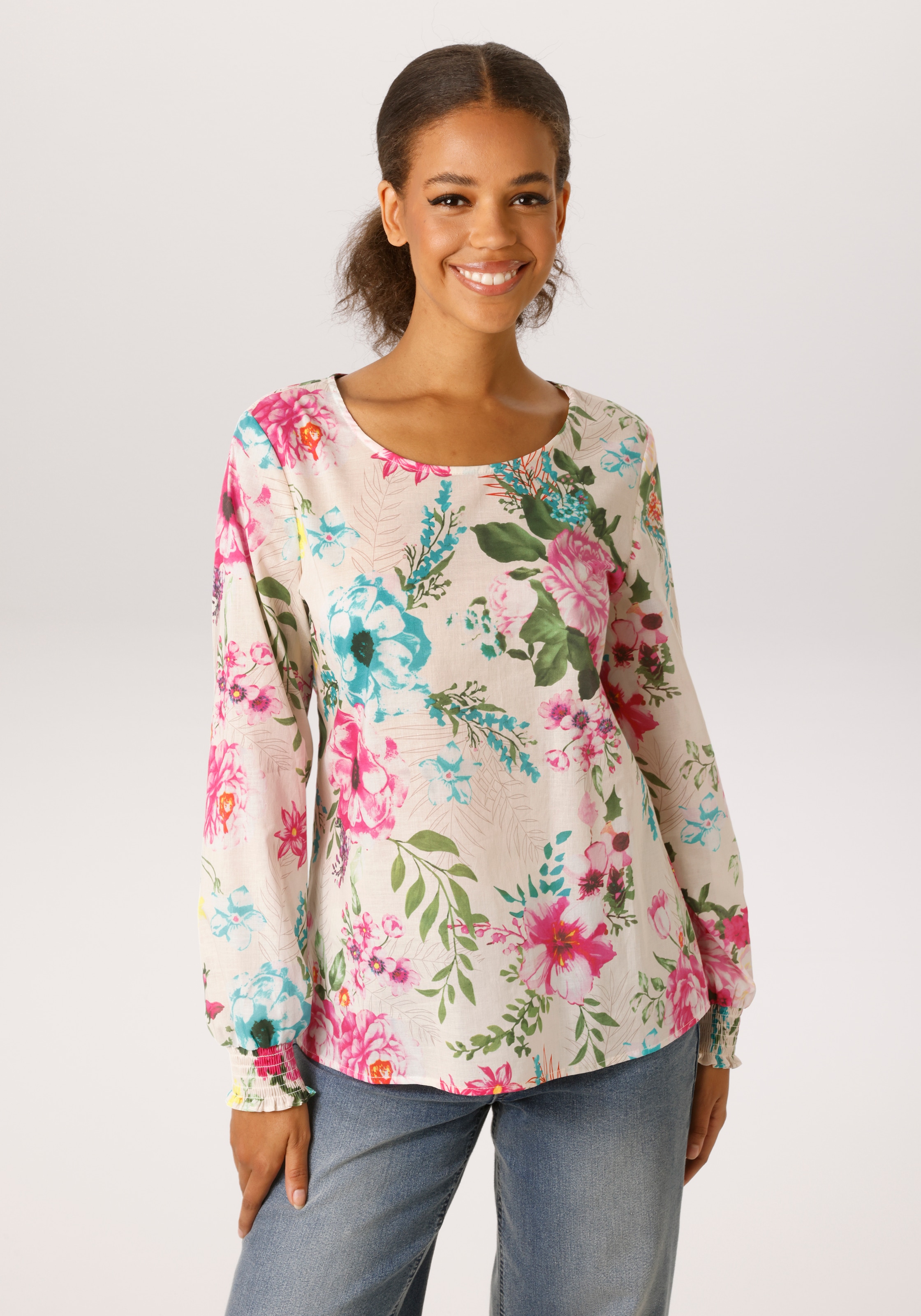 Image of Aniston CASUAL Schlupfbluse mit farbenfrohem Blumendruck - jedes Teil ein Unikat