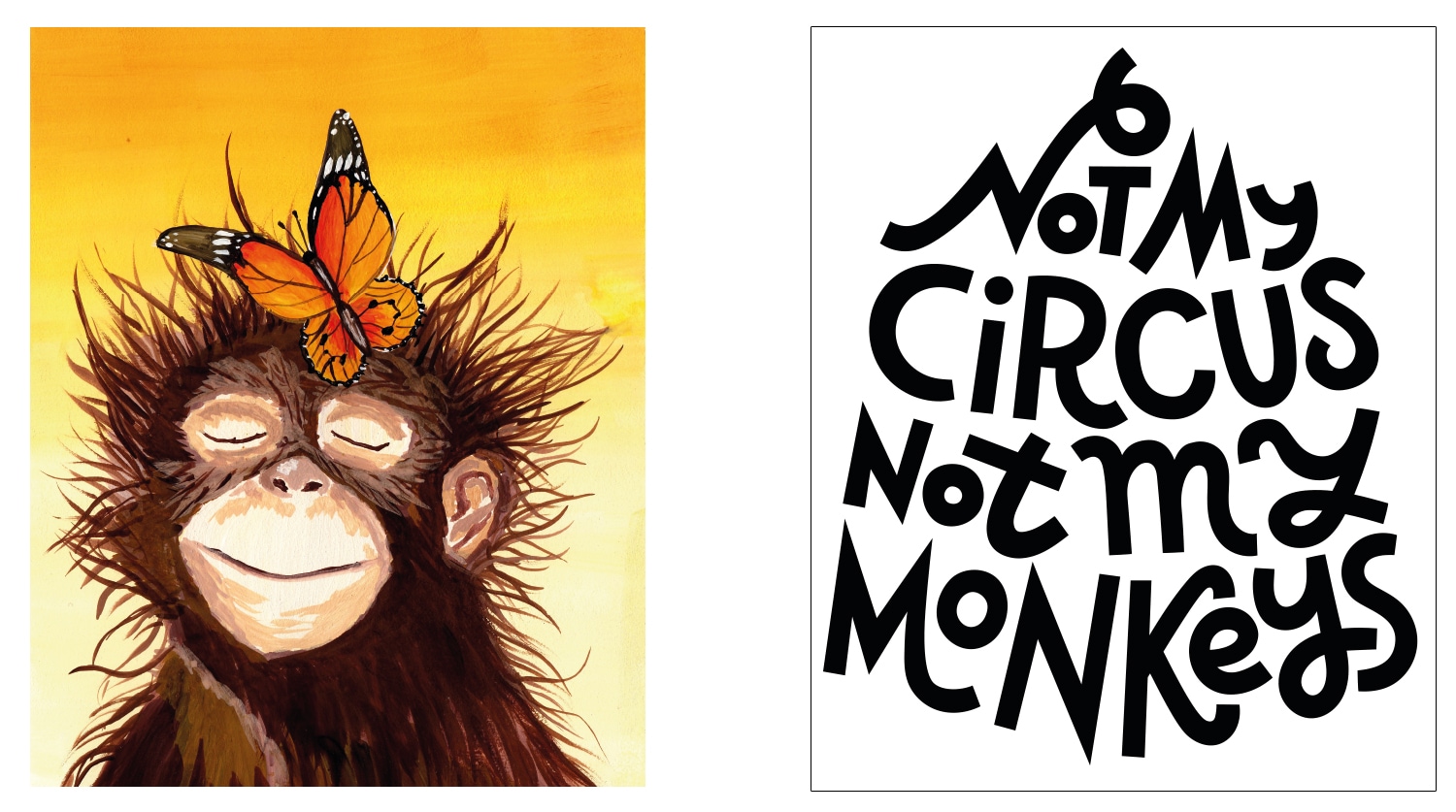 my home Poster »Affe mit Schmetterling - Circus Poster Set - Dekoration«, (2er-Set), 2er-Set - jeweils 30x40cm