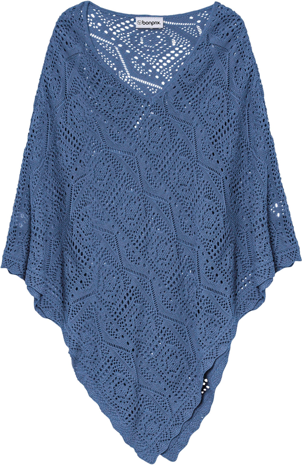 bonprix Strickponcho »Poncho« mit hohem Baumwollanteil, Häkel-Optik, figurumspielend, Zipfelsaum