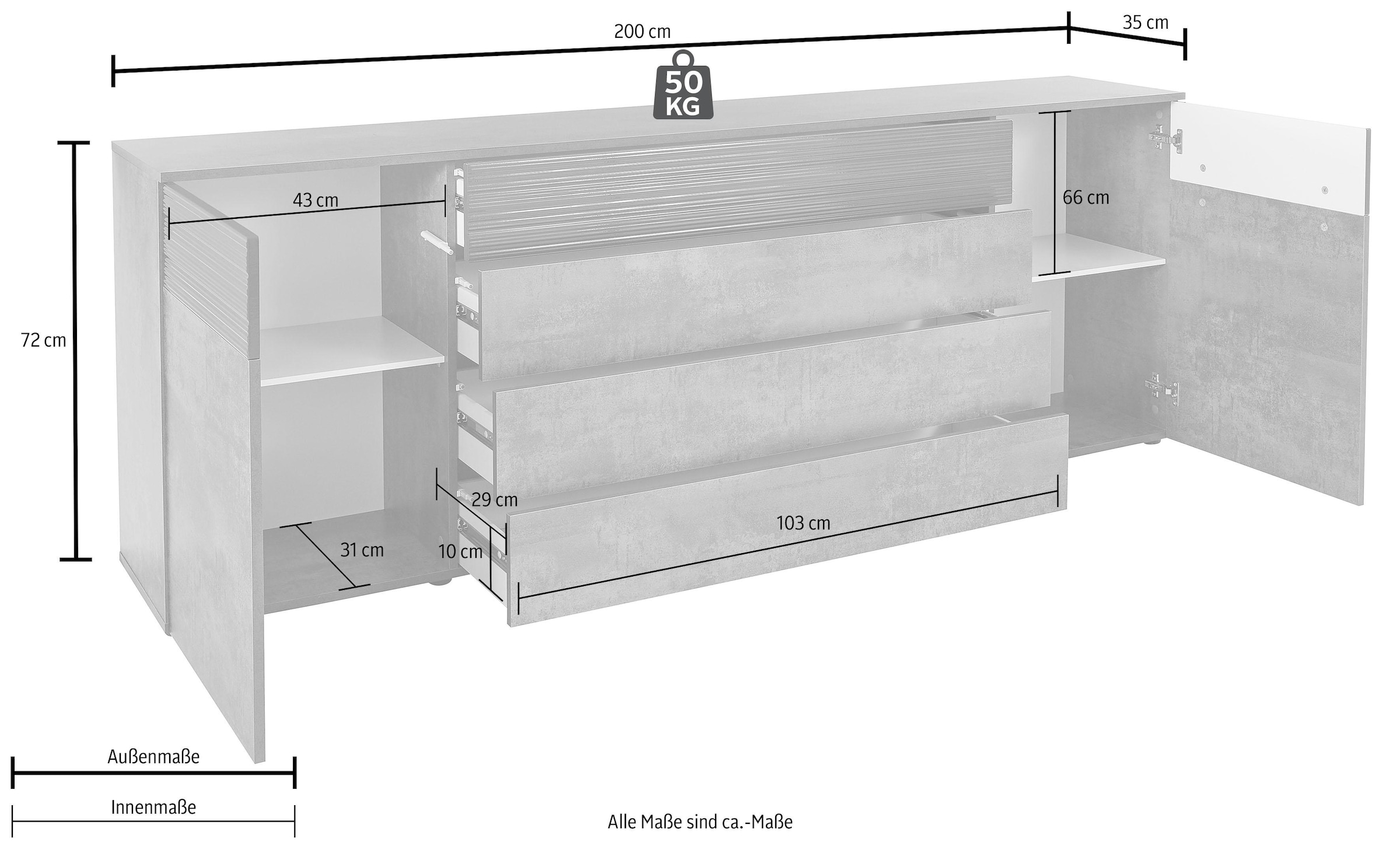 Sideboard »Florenz«, Breite 200 cm bequem kaufen | Vitrinenschränke