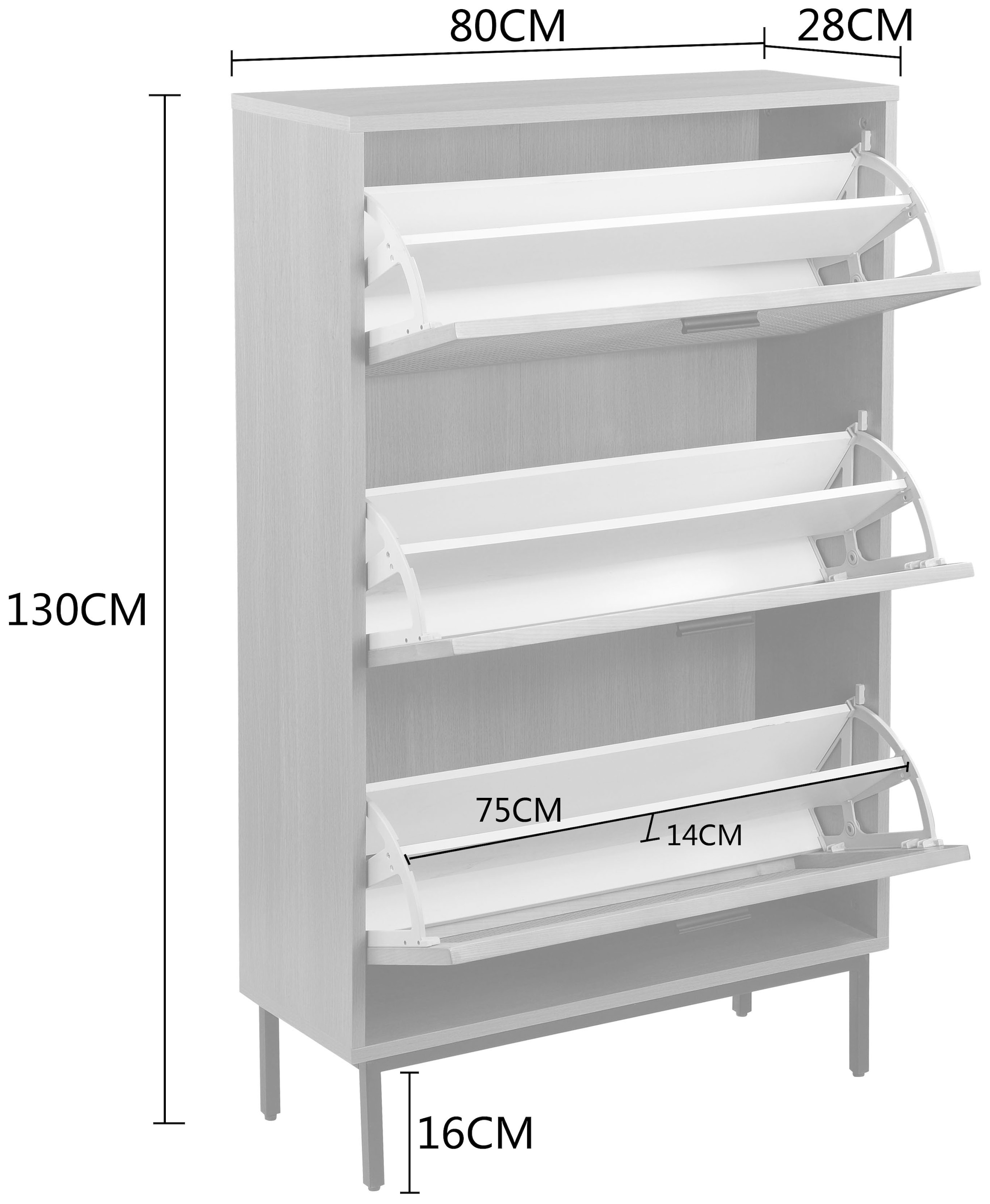 GOODproduct Schuhschrank »Feines« aus massiver Esche, Metallgestell mit Pulverbeschichtung, Breite 80 cm