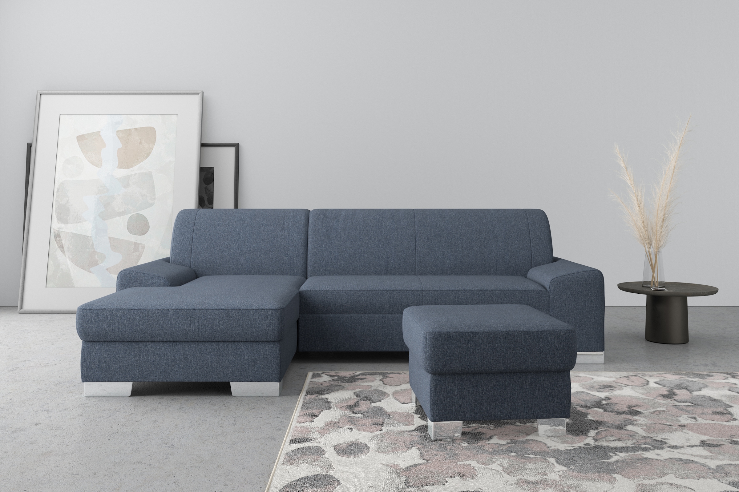 Image of DOMO collection Ecksofa "Anzio L-Form, whlw. Bettfunktion, Federkern, hochwertig, Breite 271 cm" Ohne Bettfunktion, Recamiere links, Feinstruktur, blau