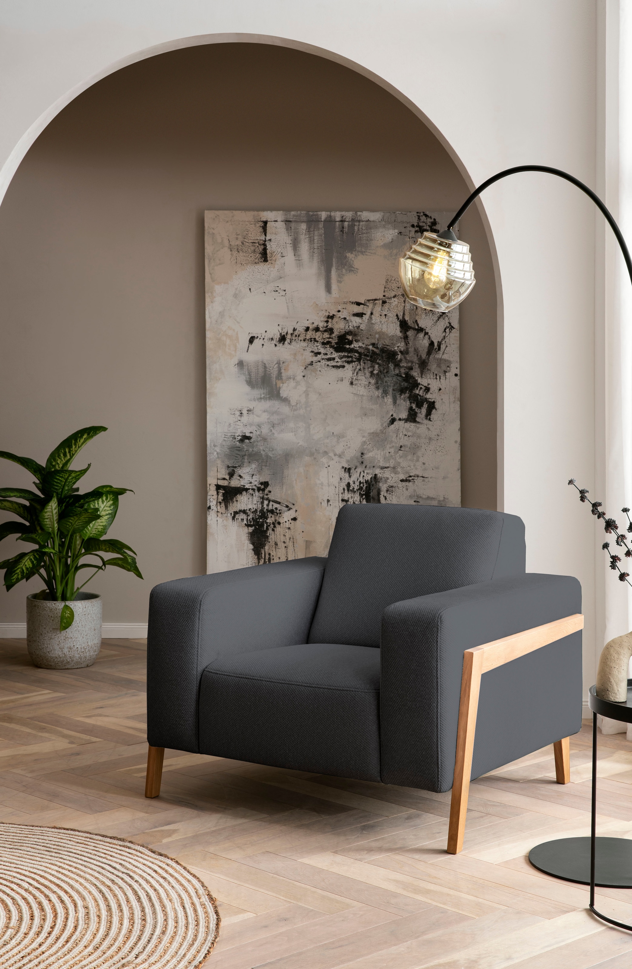 Image of exxpo - sofa fashion Sessel "Starr, Loungesessel, Scandic Design mit Sichtholz am Armteil" im Scandinavian Design, mit Massive Holzfüsse, frei im Raum stellbar