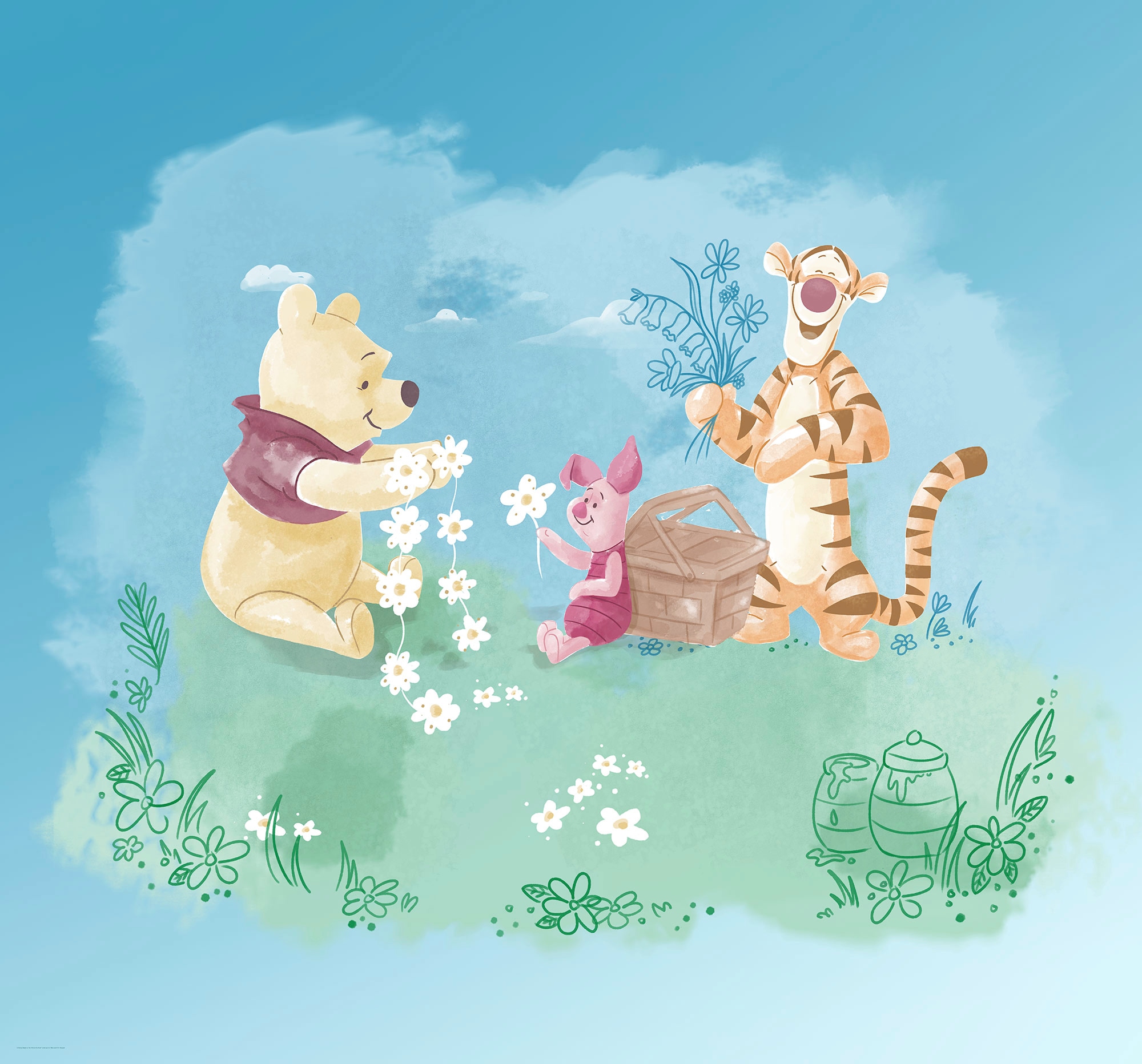 Image of Komar Vliestapete "Digitaldruck Vlies - Winnie the Pooh Picnic - Grösse 300 x 280 cm" bedruckt glatt Kinderzimmer