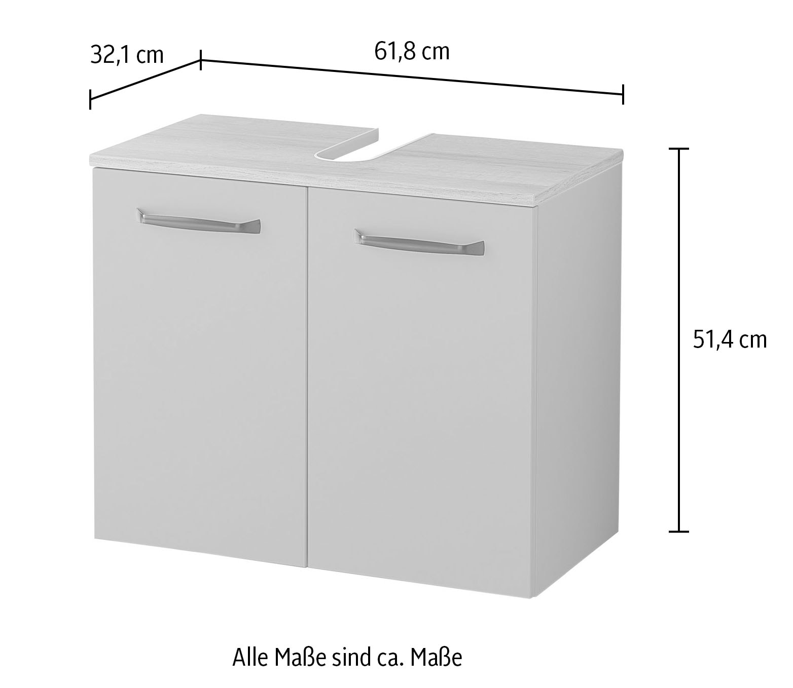 Saphir Armoire sous lavabo »Quickset 500, 2 Türen, Siphonausschnitt« Armoire sous lavabo avec amortisseur de porte, poignées noires