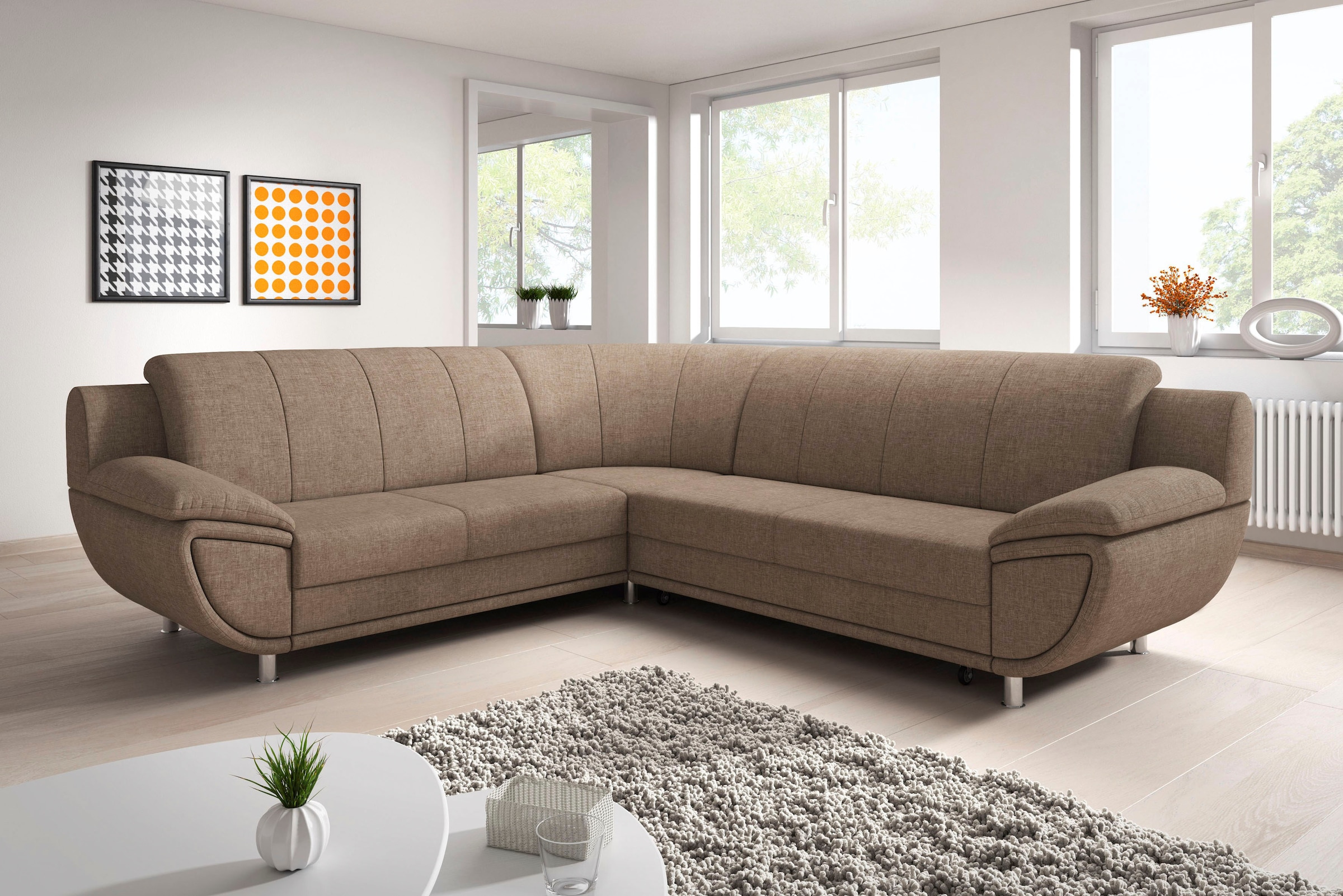 Image of TRENDMANUFAKTUR Ecksofa "Rondo II 267 cm, zeitlos & elegant, bequeme Armlehnen, L-Form" wahlweise mit Federkern, wahlweise mit Bettfunktion, B/T 247/267cm