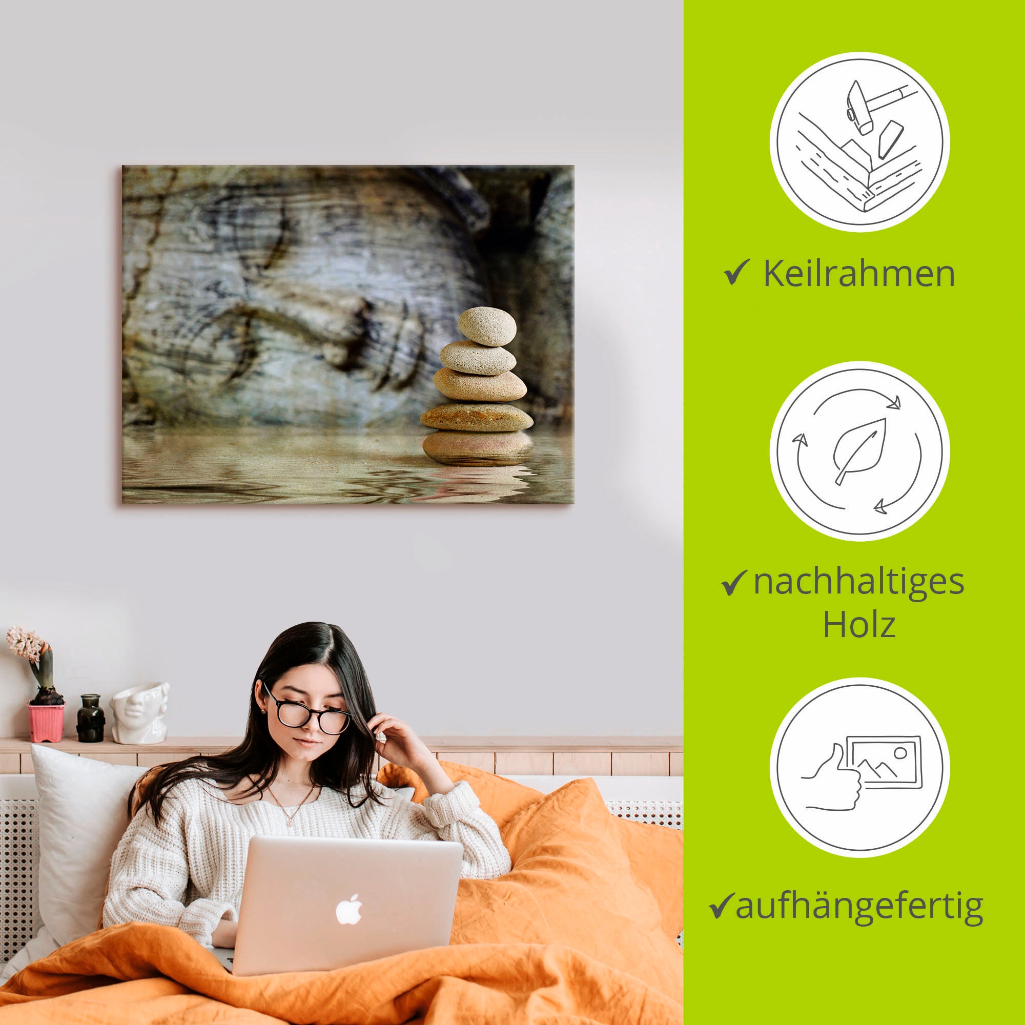 Artland Tableau sur toile »Wassertempel« Zen 1 cuis tlg. tendu sur cadre en bois